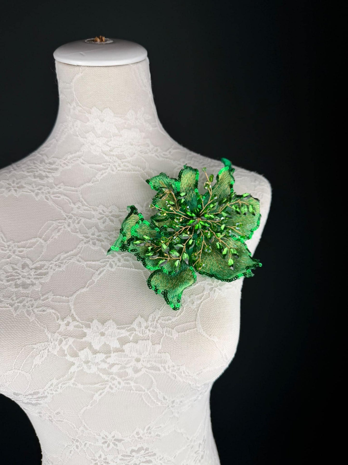 Green Sequin and Crystal Corsage 6 inch 15cm