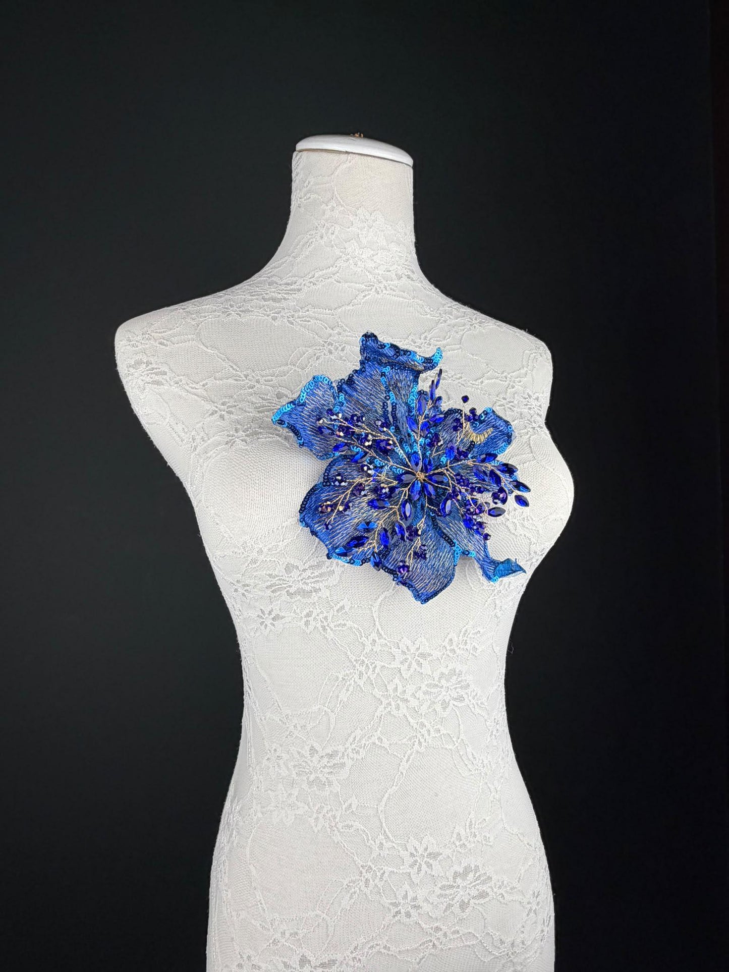 Royal Blue Sequin and Crystal Corsage 6 inch 15cm