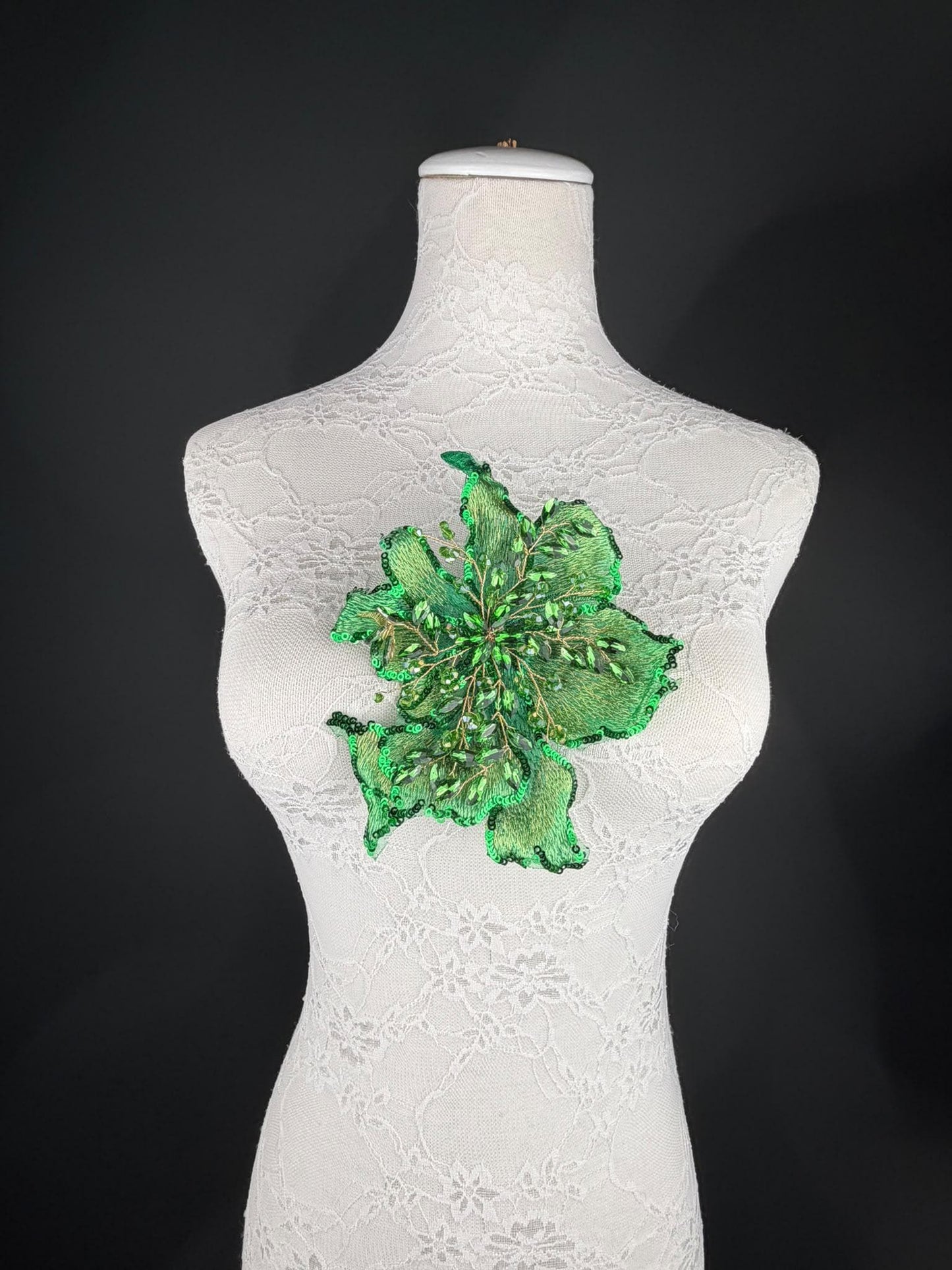 Green Sequin and Crystal Corsage 6 inch 15cm