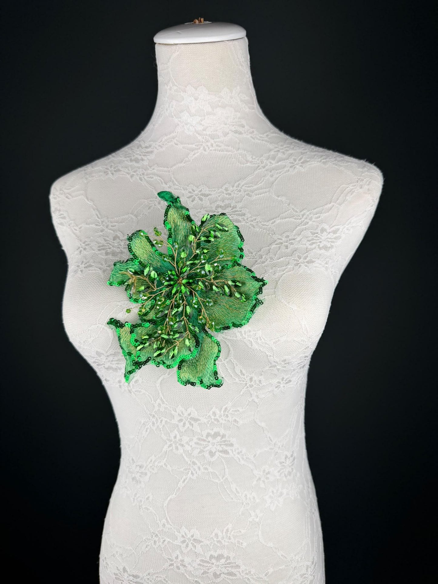 Green Sequin and Crystal Corsage 6 inch 15cm