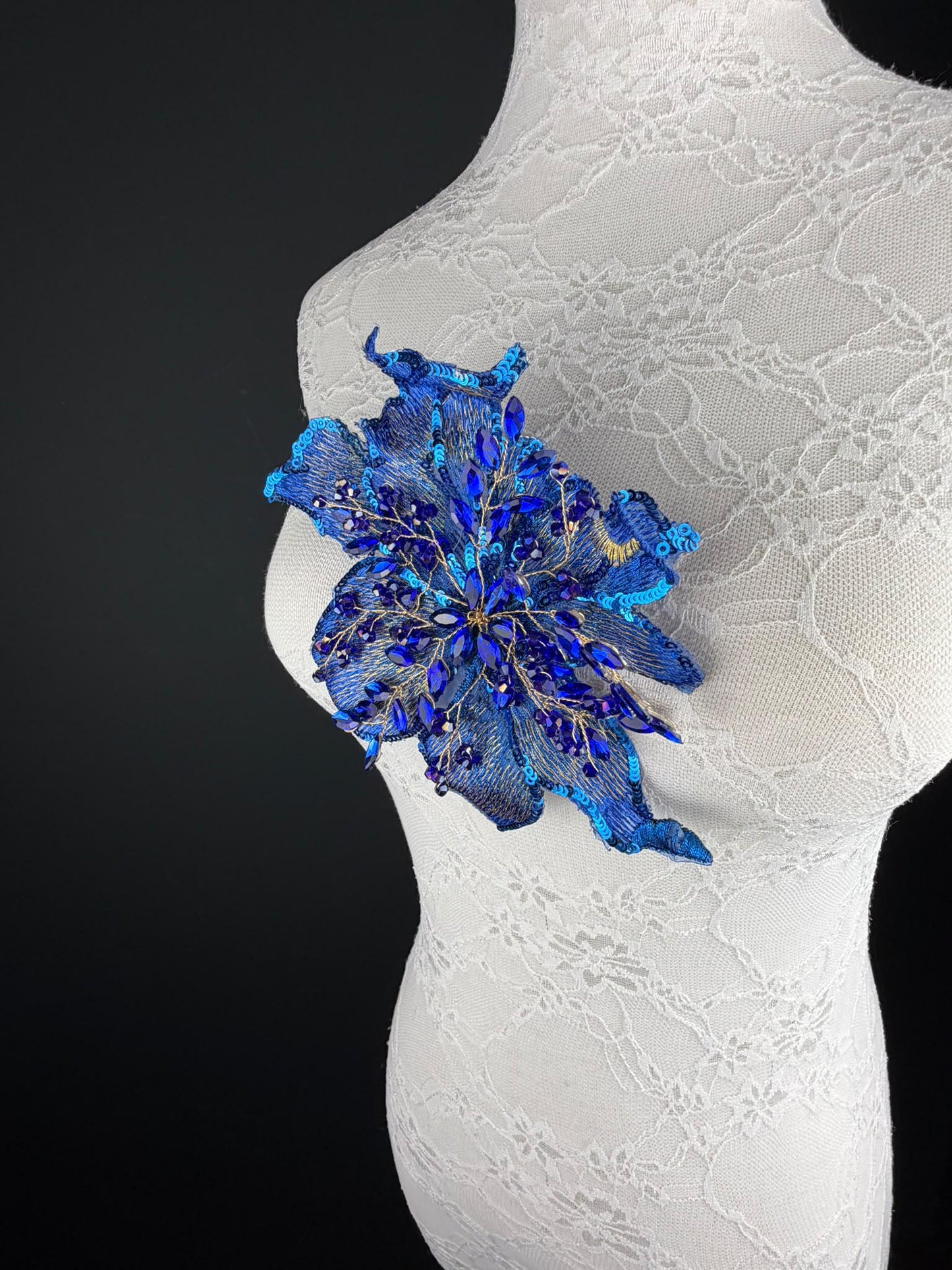 Royal Blue Sequin and Crystal Corsage 6 inch 15cm