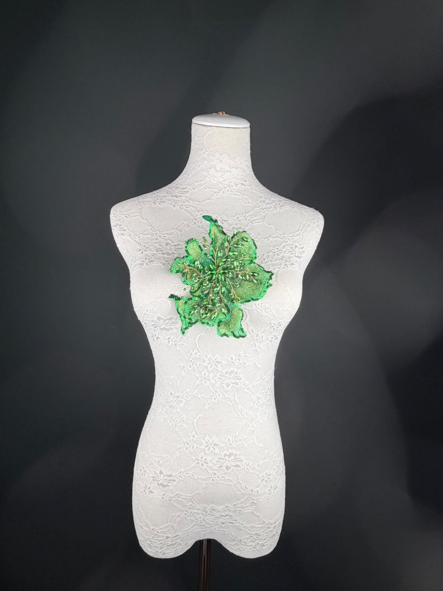 Green Sequin and Crystal Corsage 6 inch 15cm