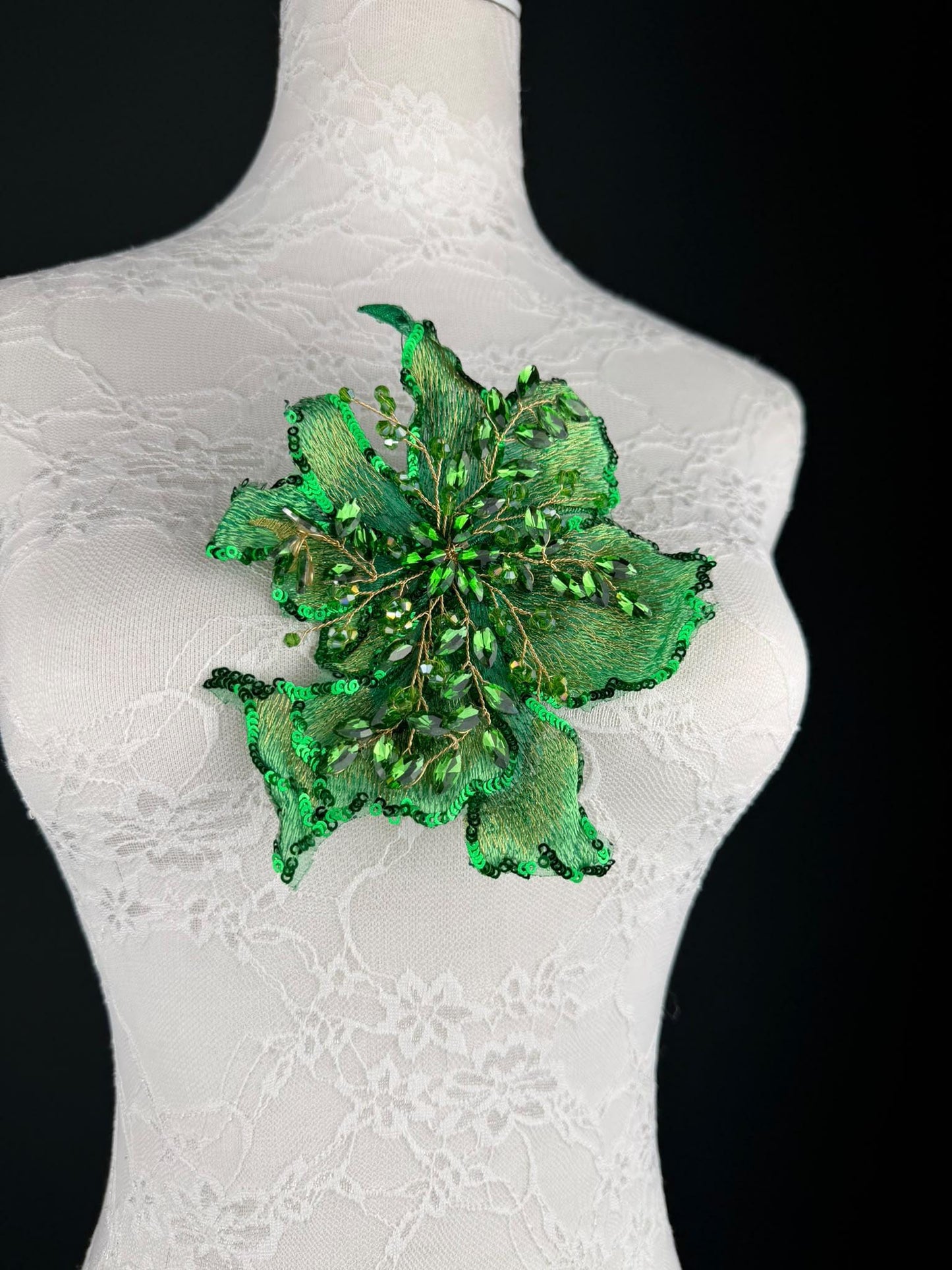 Green Sequin and Crystal Corsage 6 inch 15cm