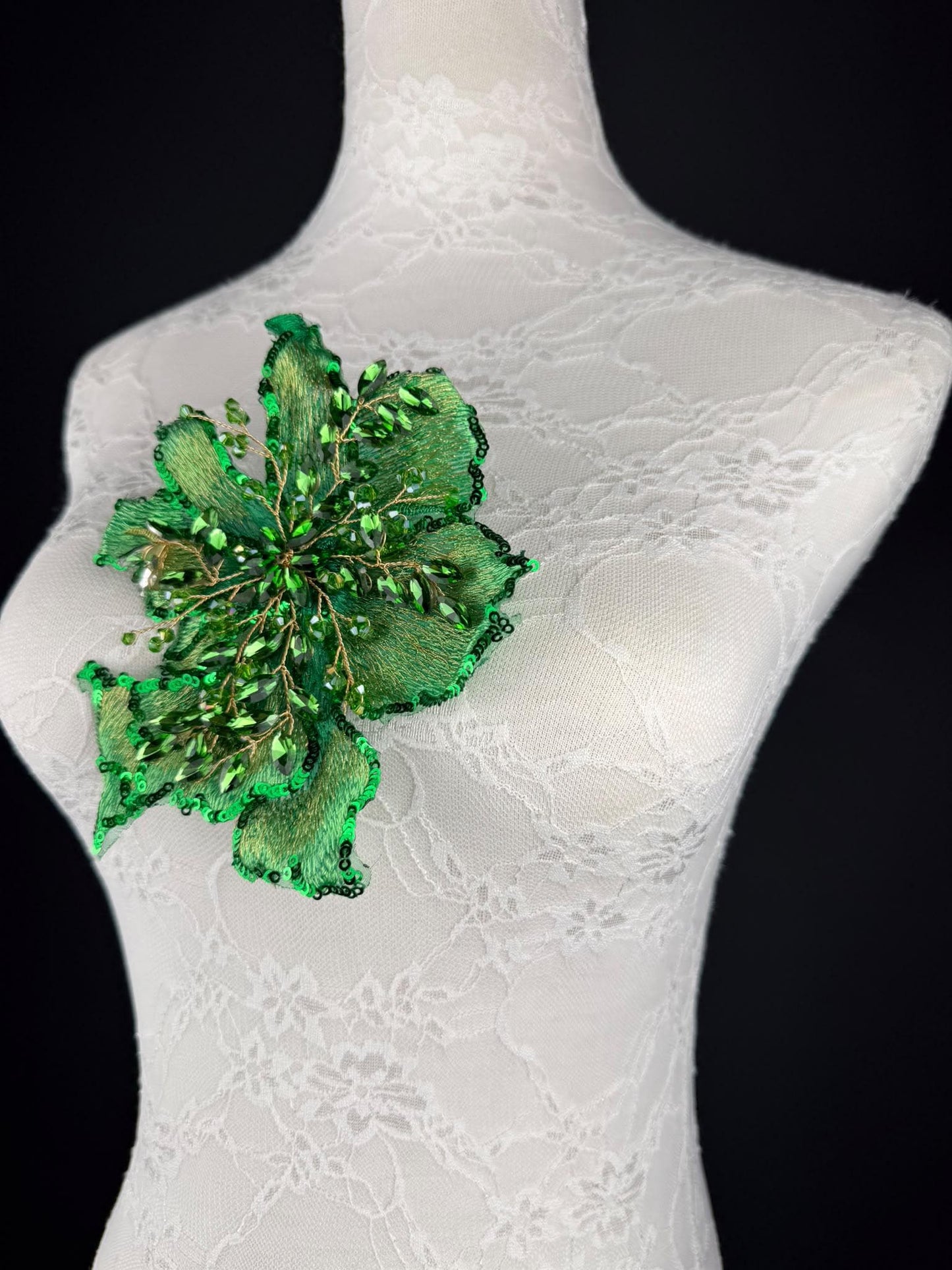 Green Sequin and Crystal Corsage 6 inch 15cm