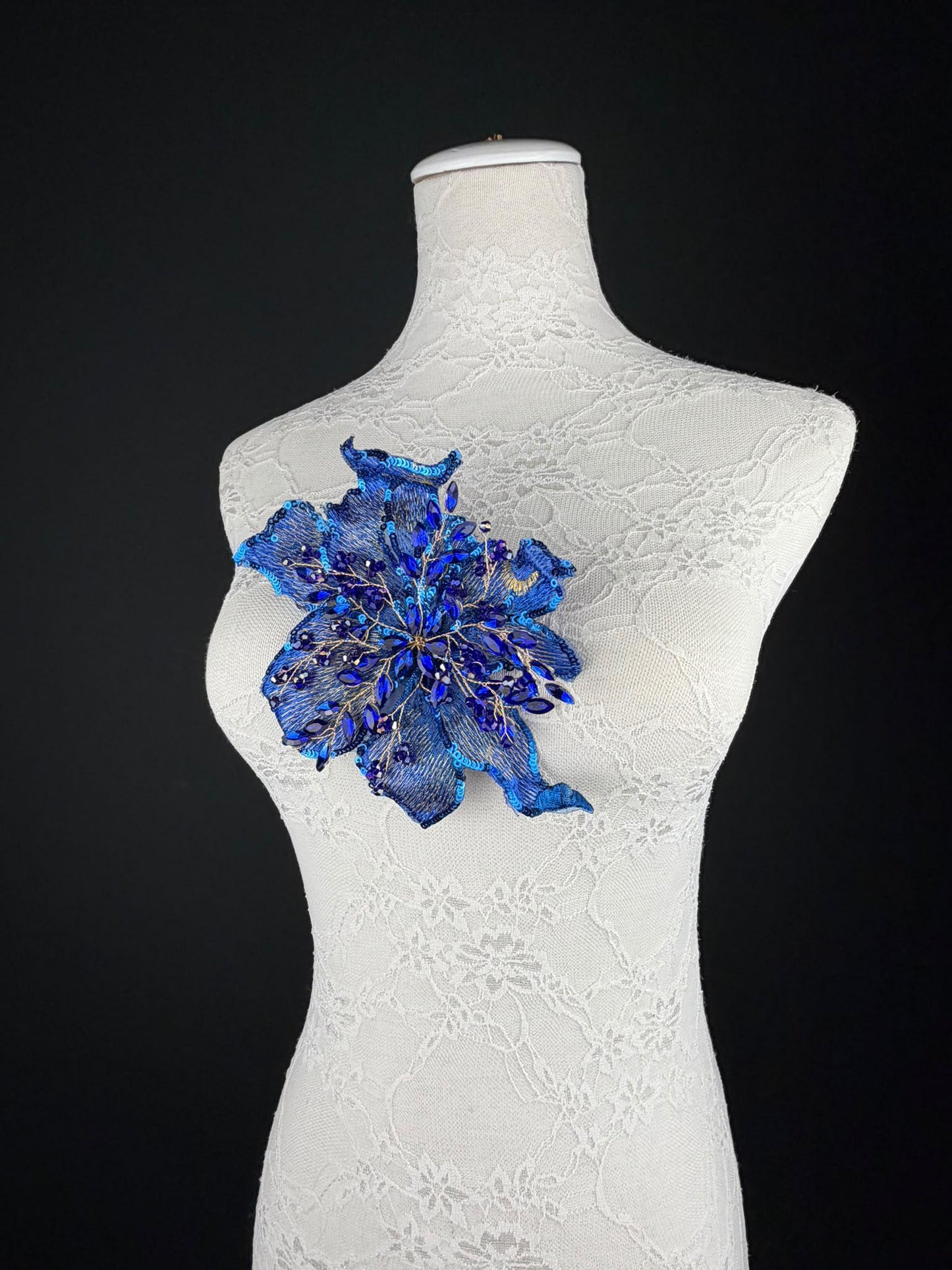 Royal Blue Sequin and Crystal Corsage 6 inch 15cm