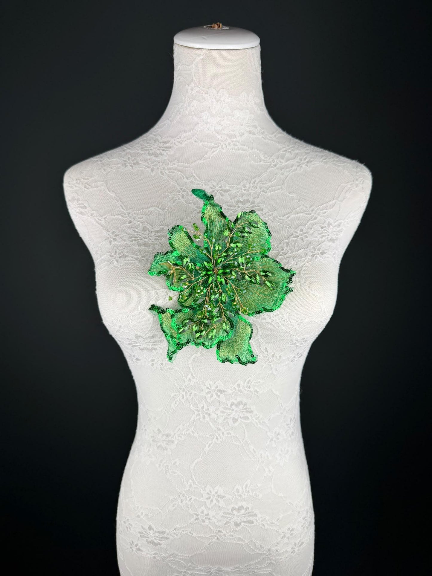 Green Sequin and Crystal Corsage 6 inch 15cm