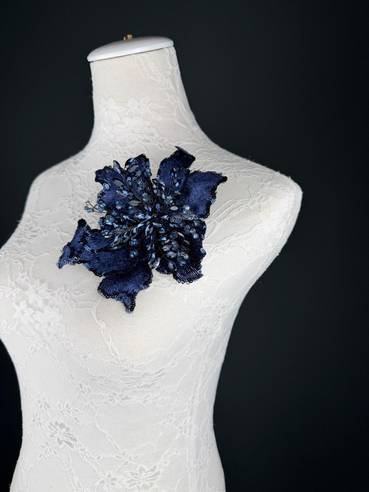 Navy Sequin and Crystal Corsage 6 inch 15cm