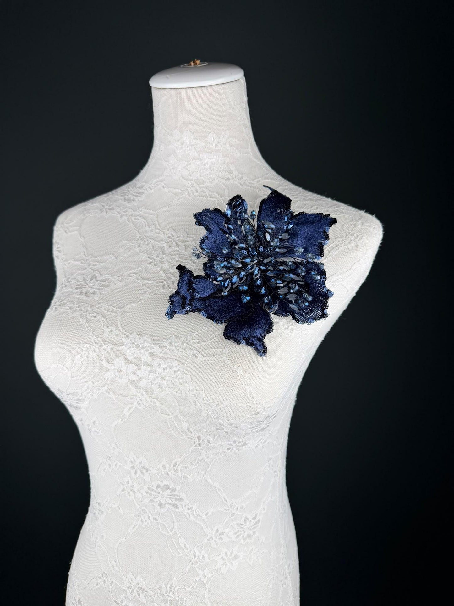 Navy Sequin and Crystal Corsage 6 inch 15cm