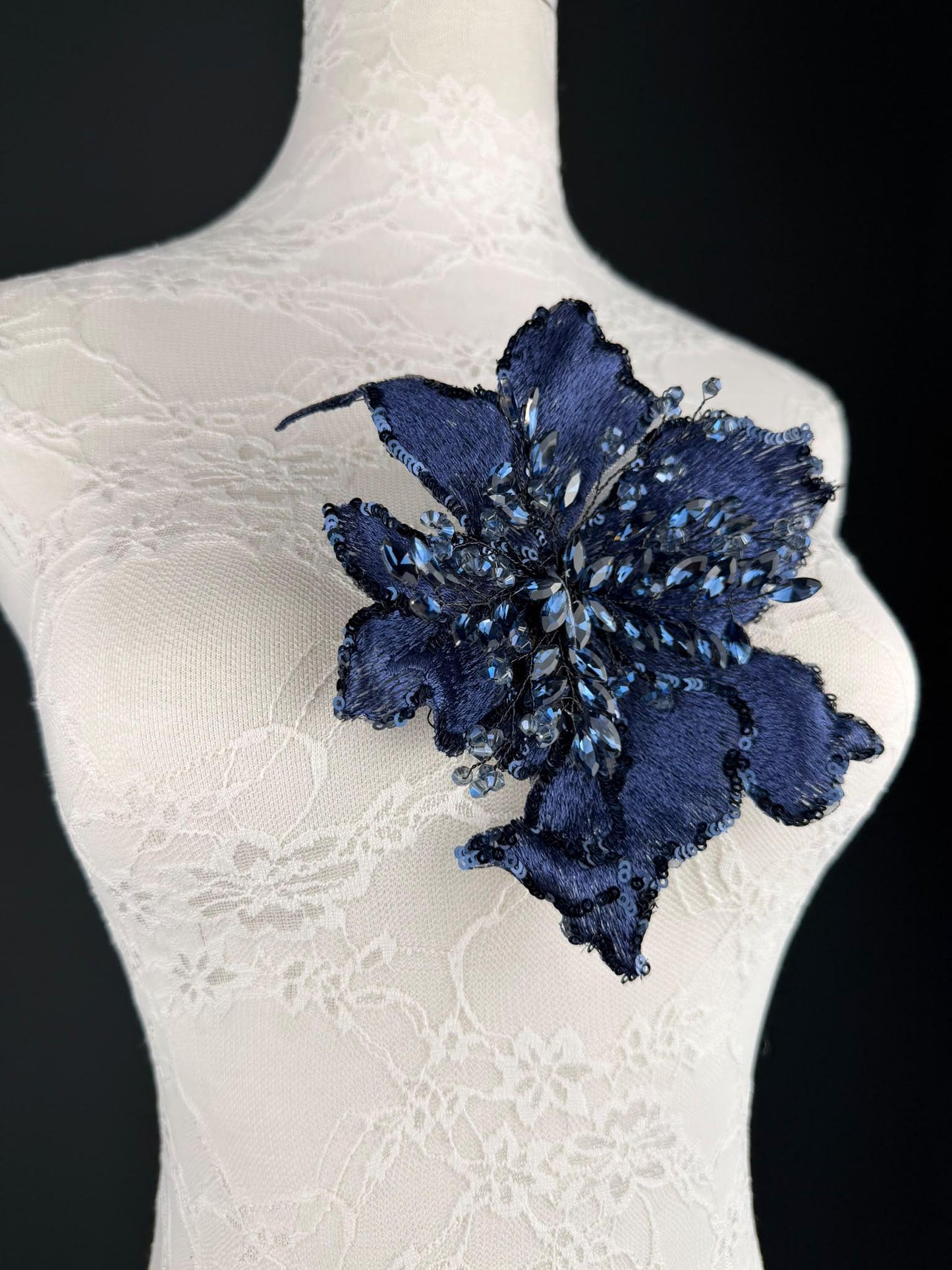 Navy Sequin and Crystal Corsage 6 inch 15cm