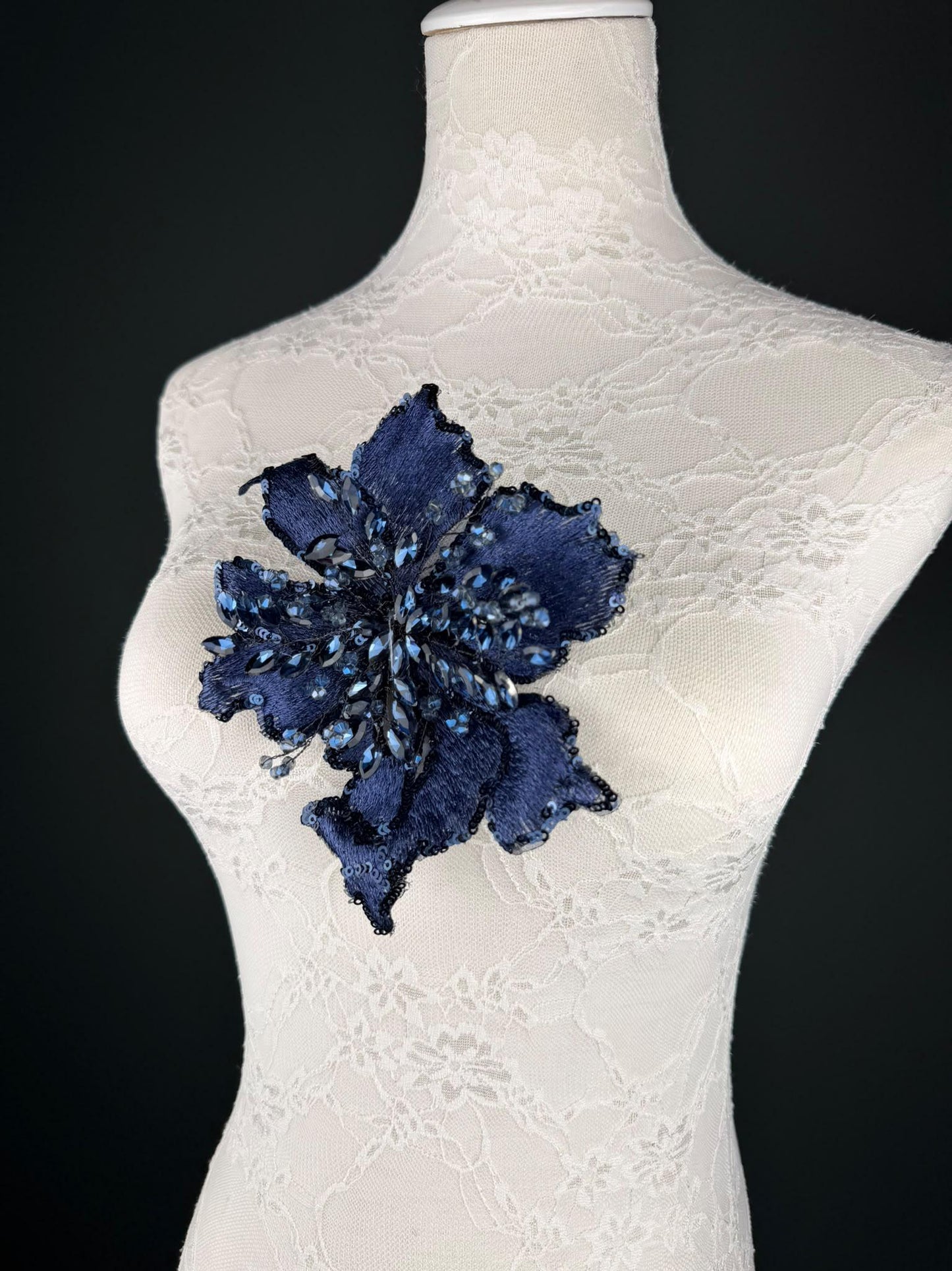 Navy Sequin and Crystal Corsage 6 inch 15cm