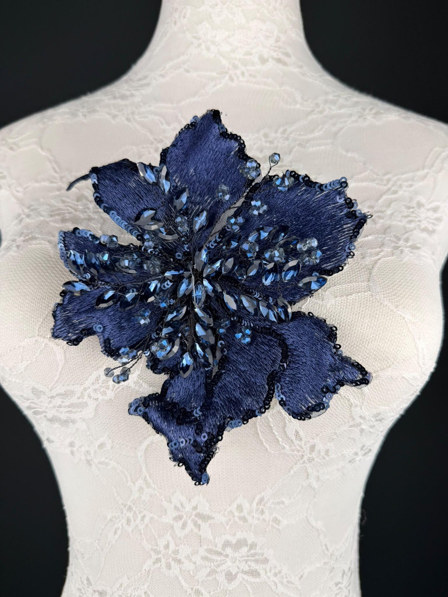 Navy Sequin and Crystal Corsage 6 inch 15cm
