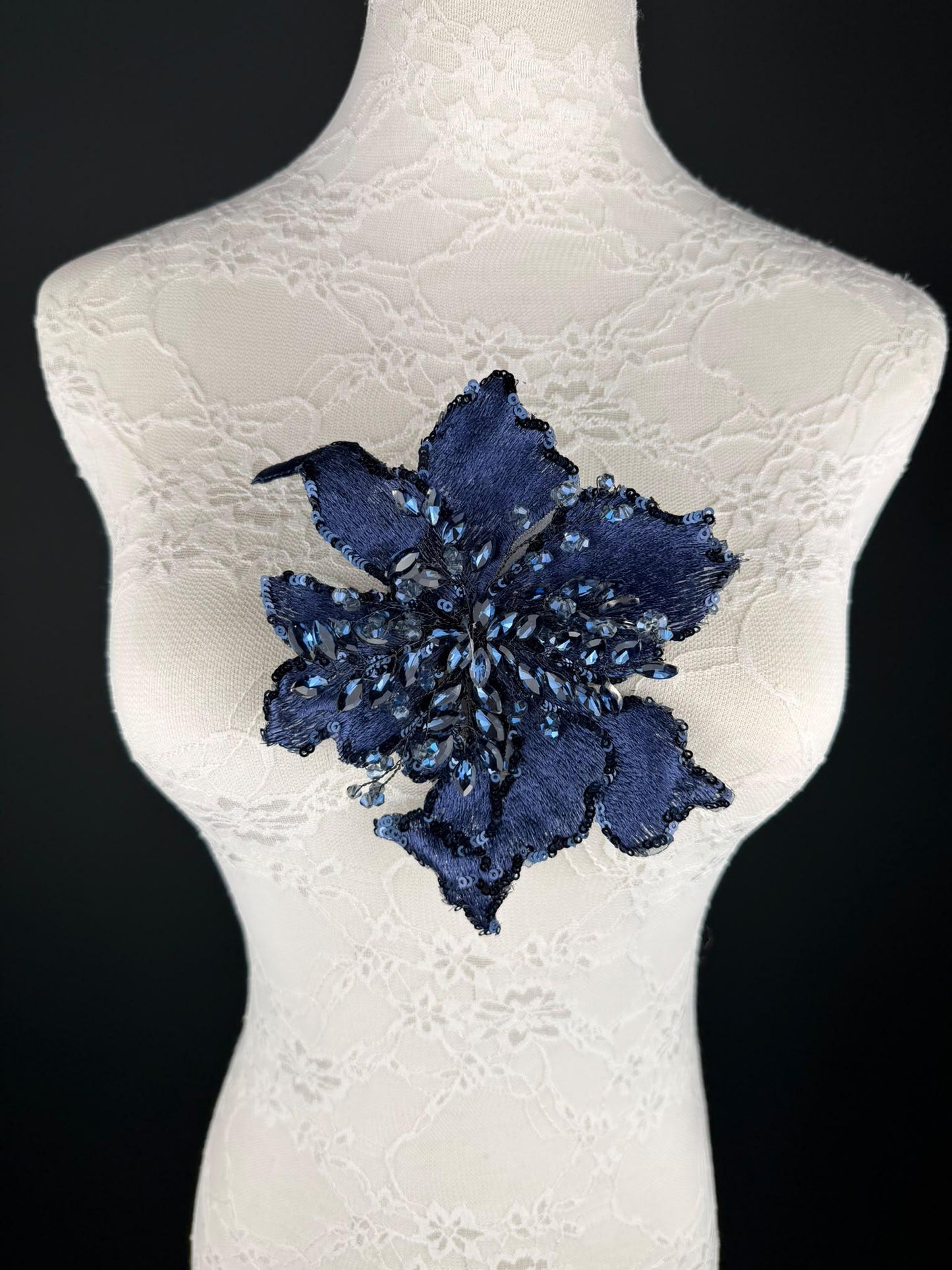 Navy Sequin and Crystal Corsage 6 inch 15cm
