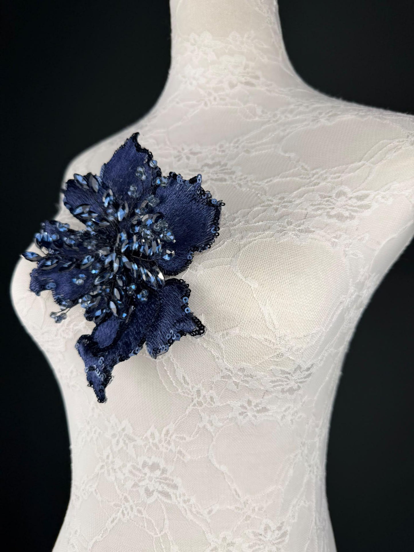 Navy Sequin and Crystal Corsage 6 inch 15cm