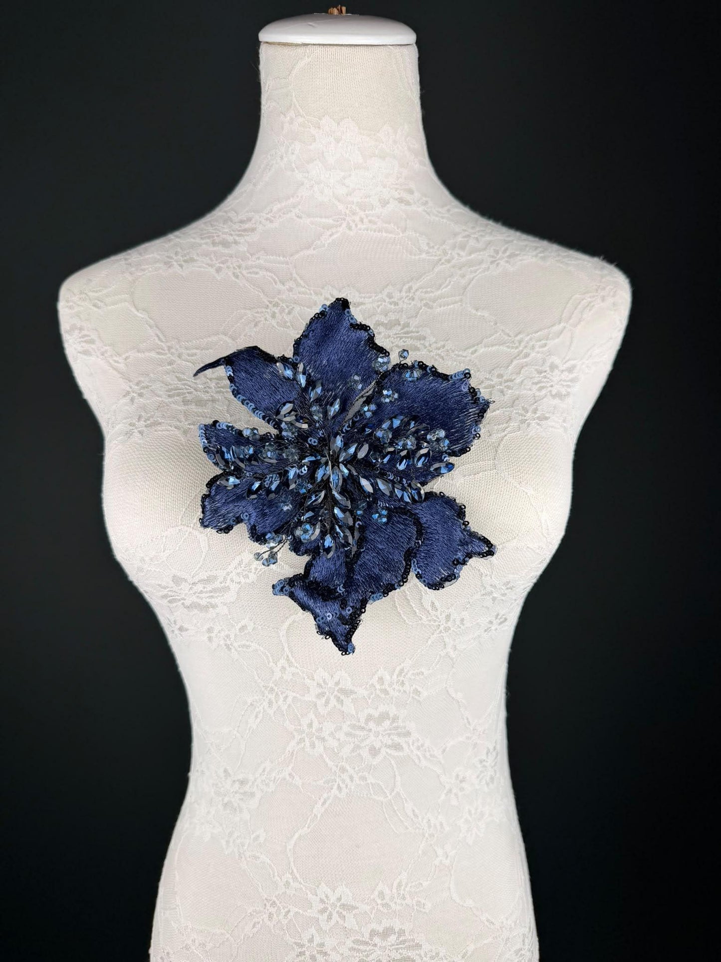 Navy Sequin and Crystal Corsage 6 inch 15cm