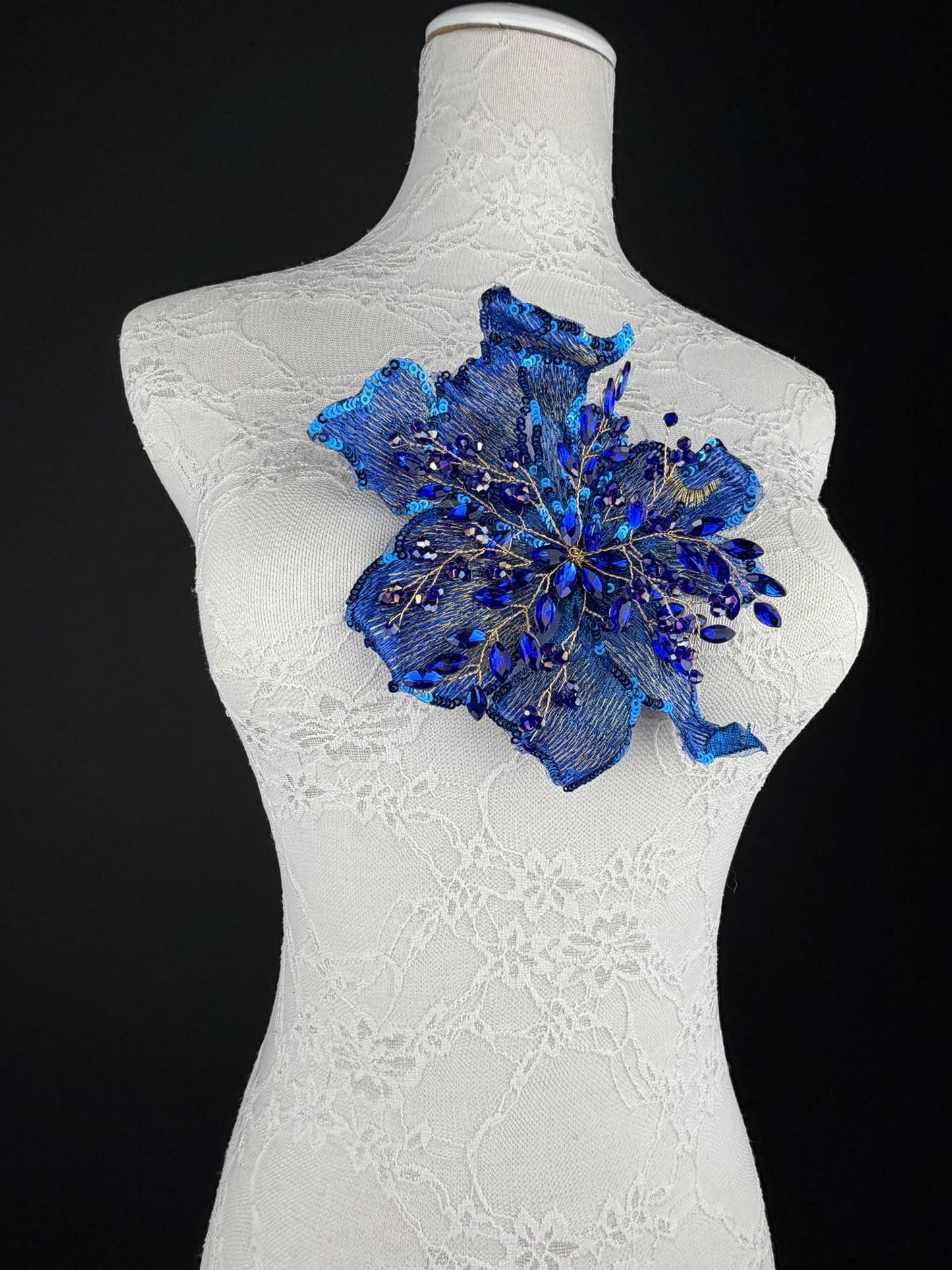 Navy Sequin and Crystal Corsage 6 inch 15cm