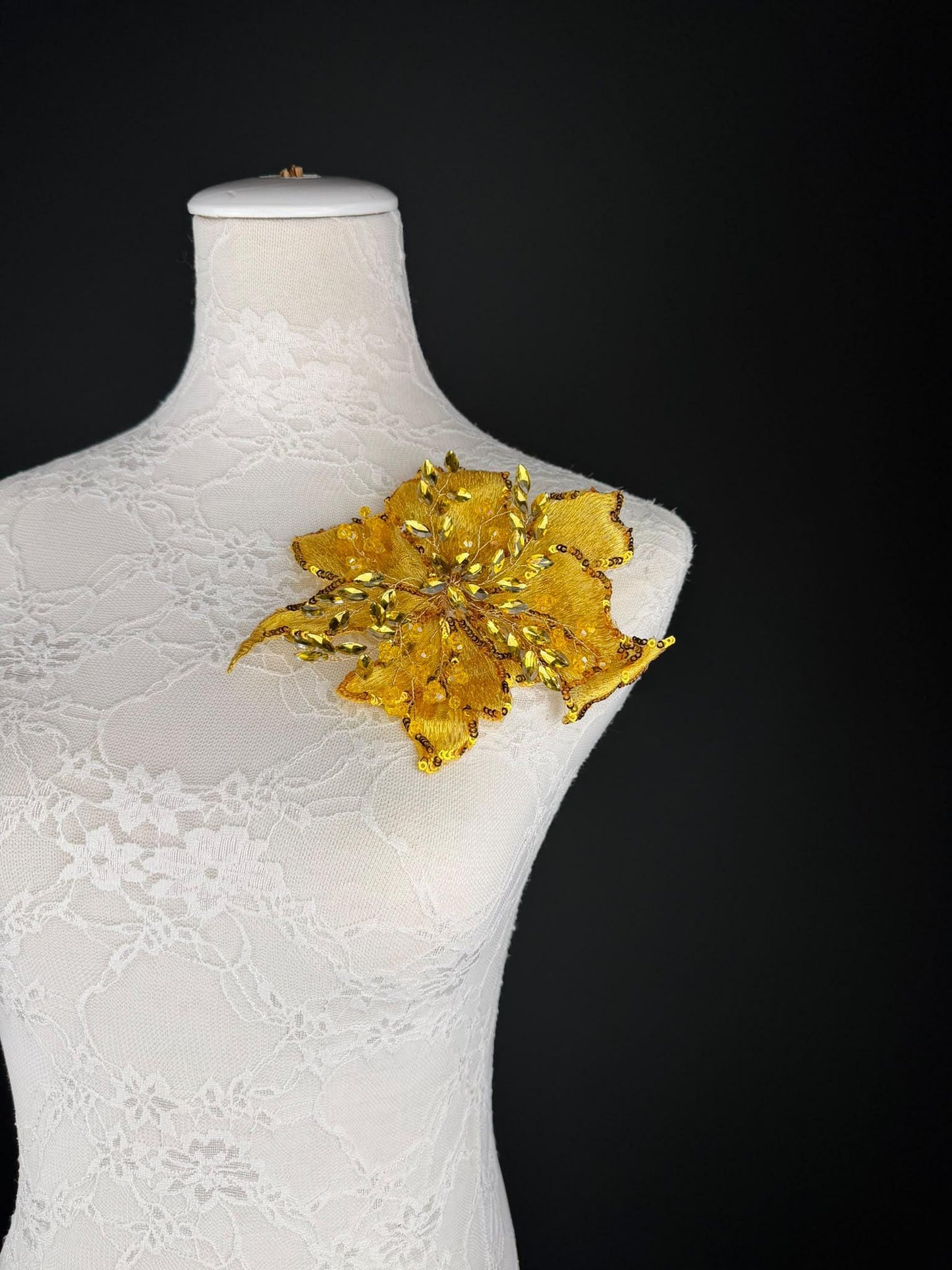 Yellow Gold Sequin and Crystal Corsage 6 inch 15cm
