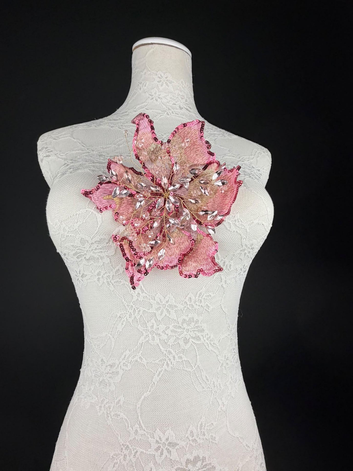 Pink Gold Sequin and Crystal Corsage 6 inch 15cm