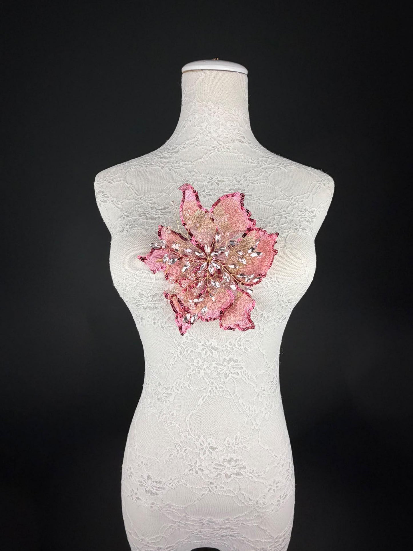 Pink Gold Sequin and Crystal Corsage 6 inch 15cm