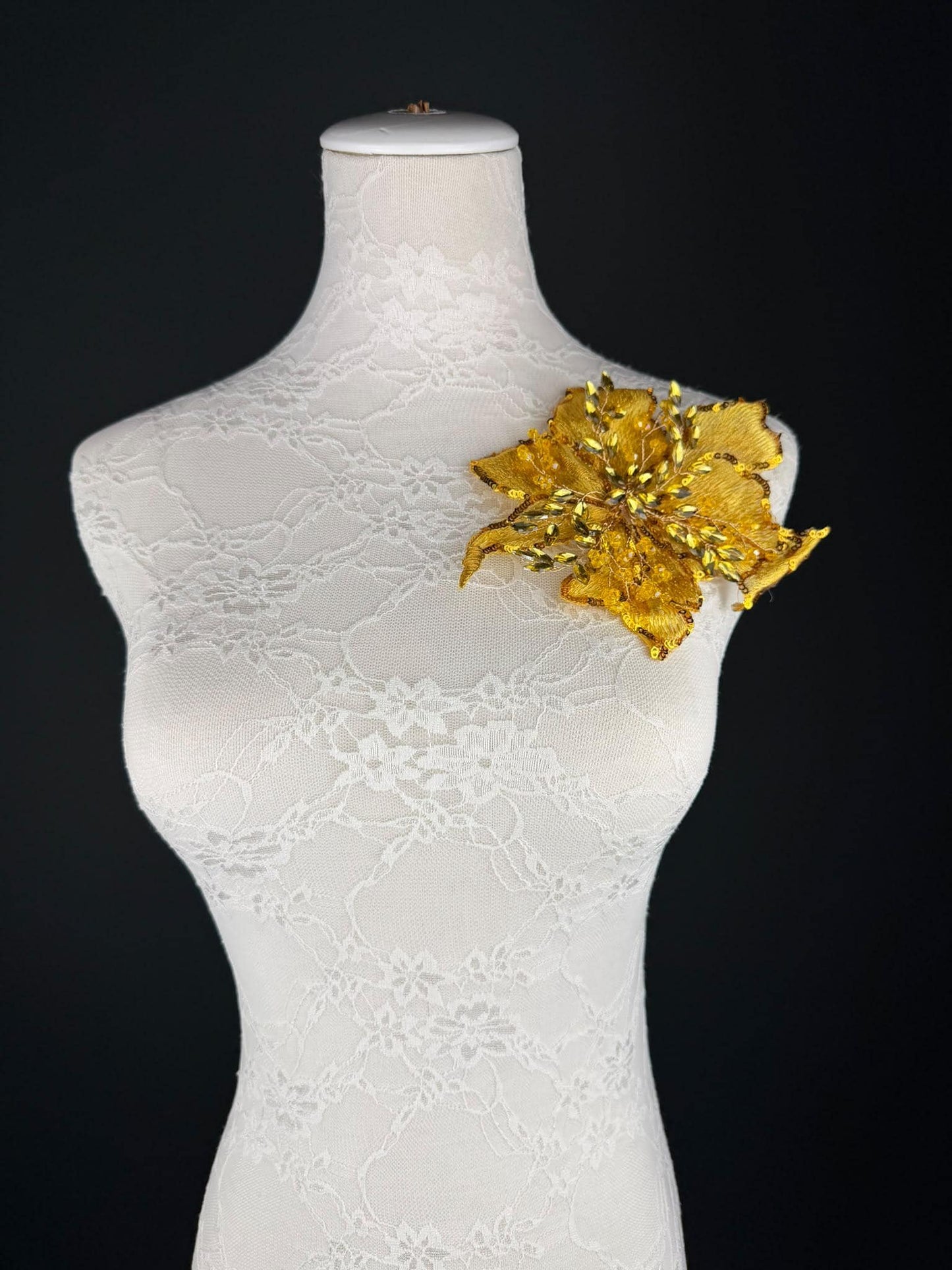 Yellow Gold Sequin and Crystal Corsage 6 inch 15cm