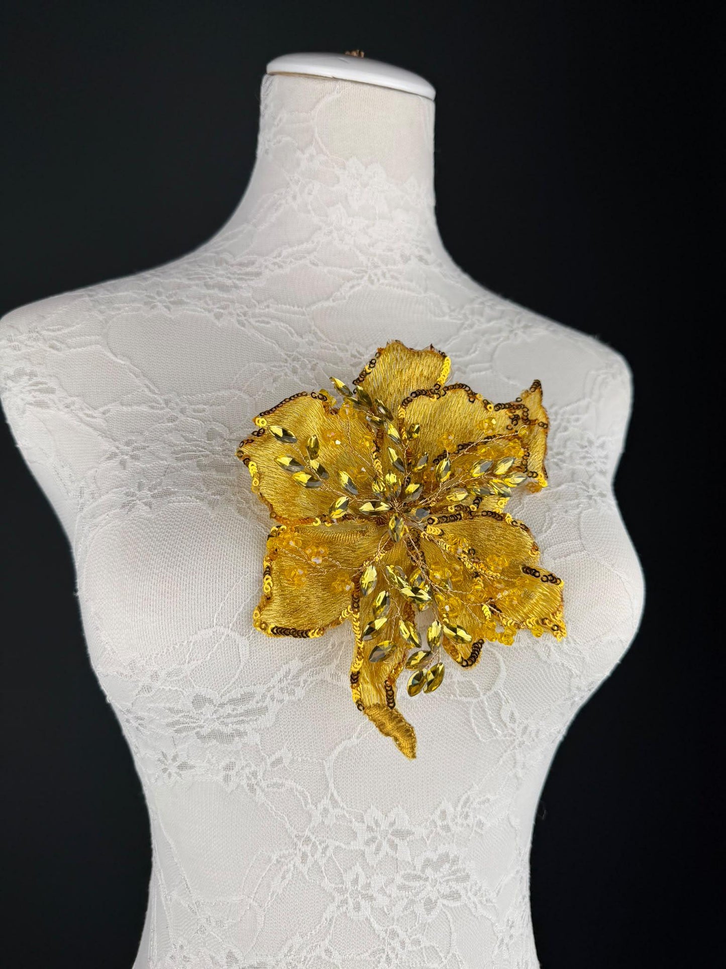 Yellow Gold Sequin and Crystal Corsage 6 inch 15cm