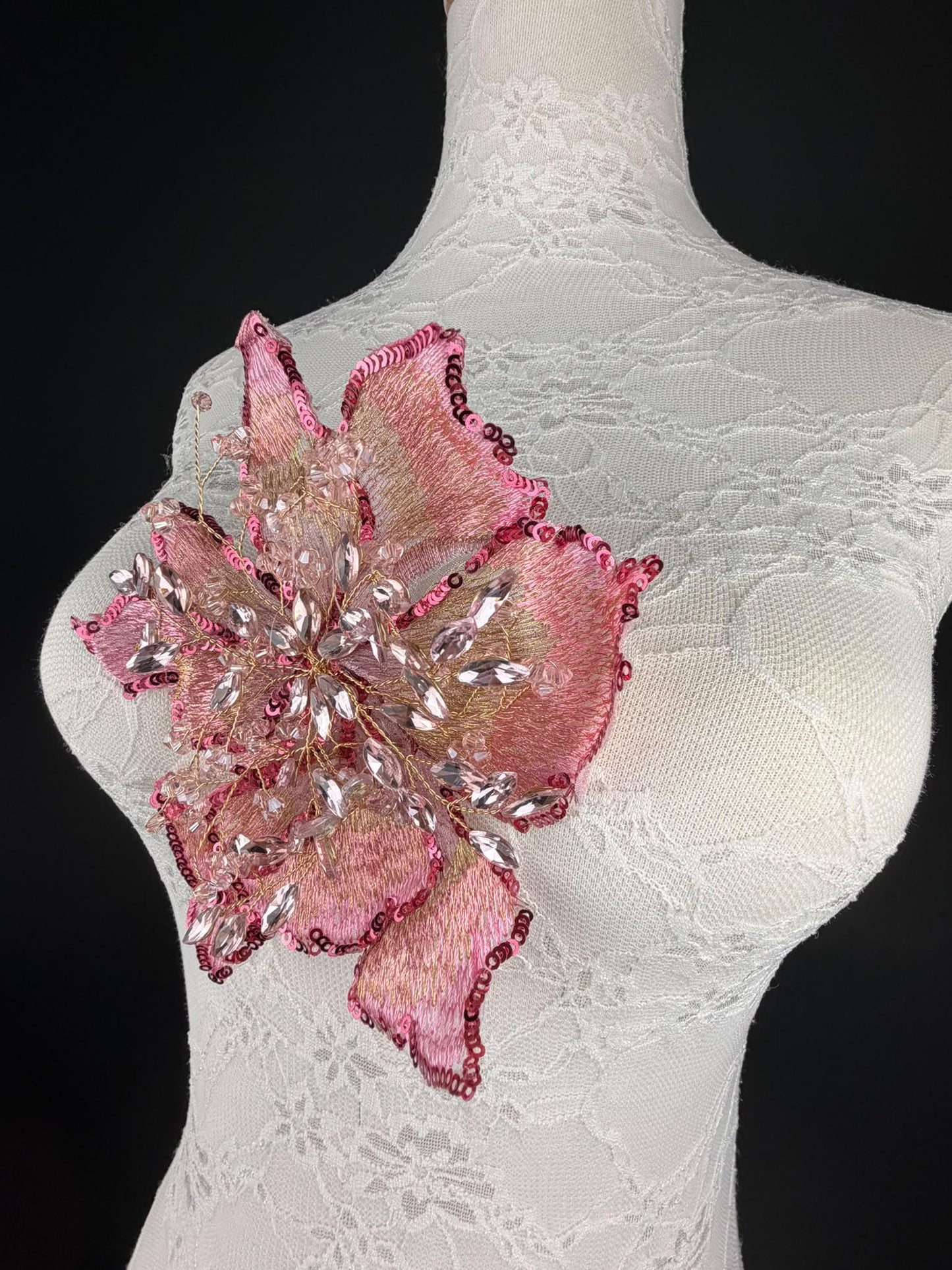 Pink Gold Sequin and Crystal Corsage 6 inch 15cm