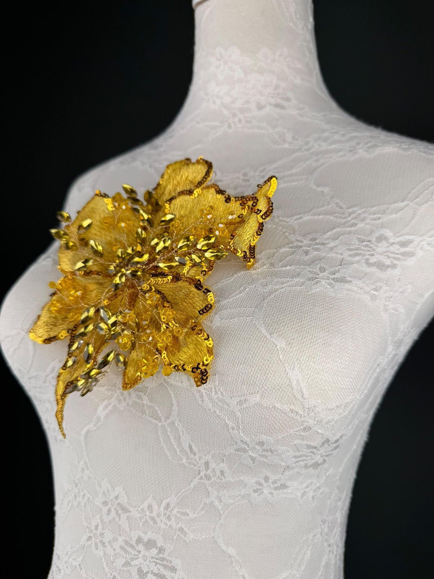 Yellow Gold Sequin and Crystal Corsage 6 inch 15cm