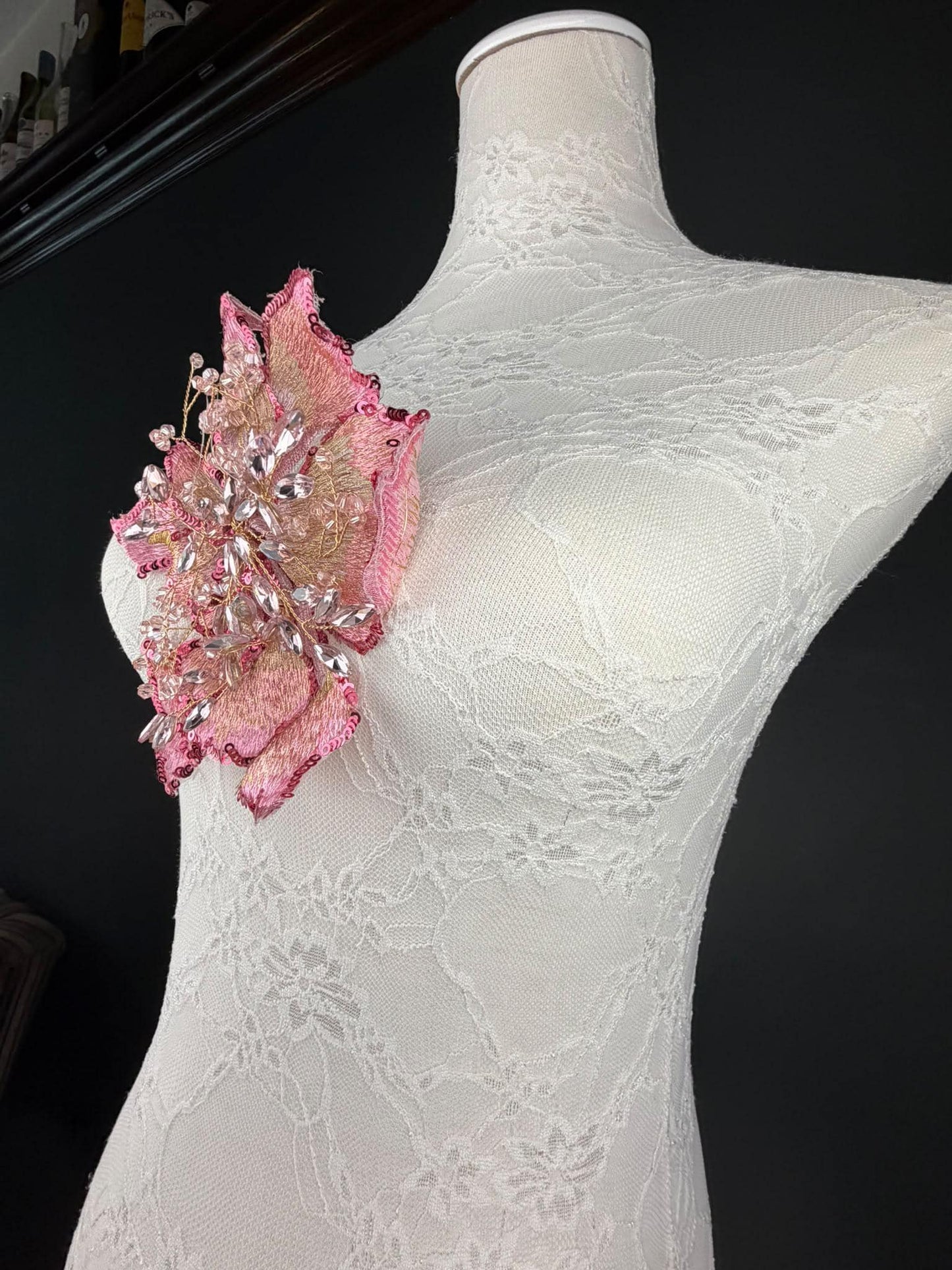 Pink Gold Sequin and Crystal Corsage 6 inch 15cm