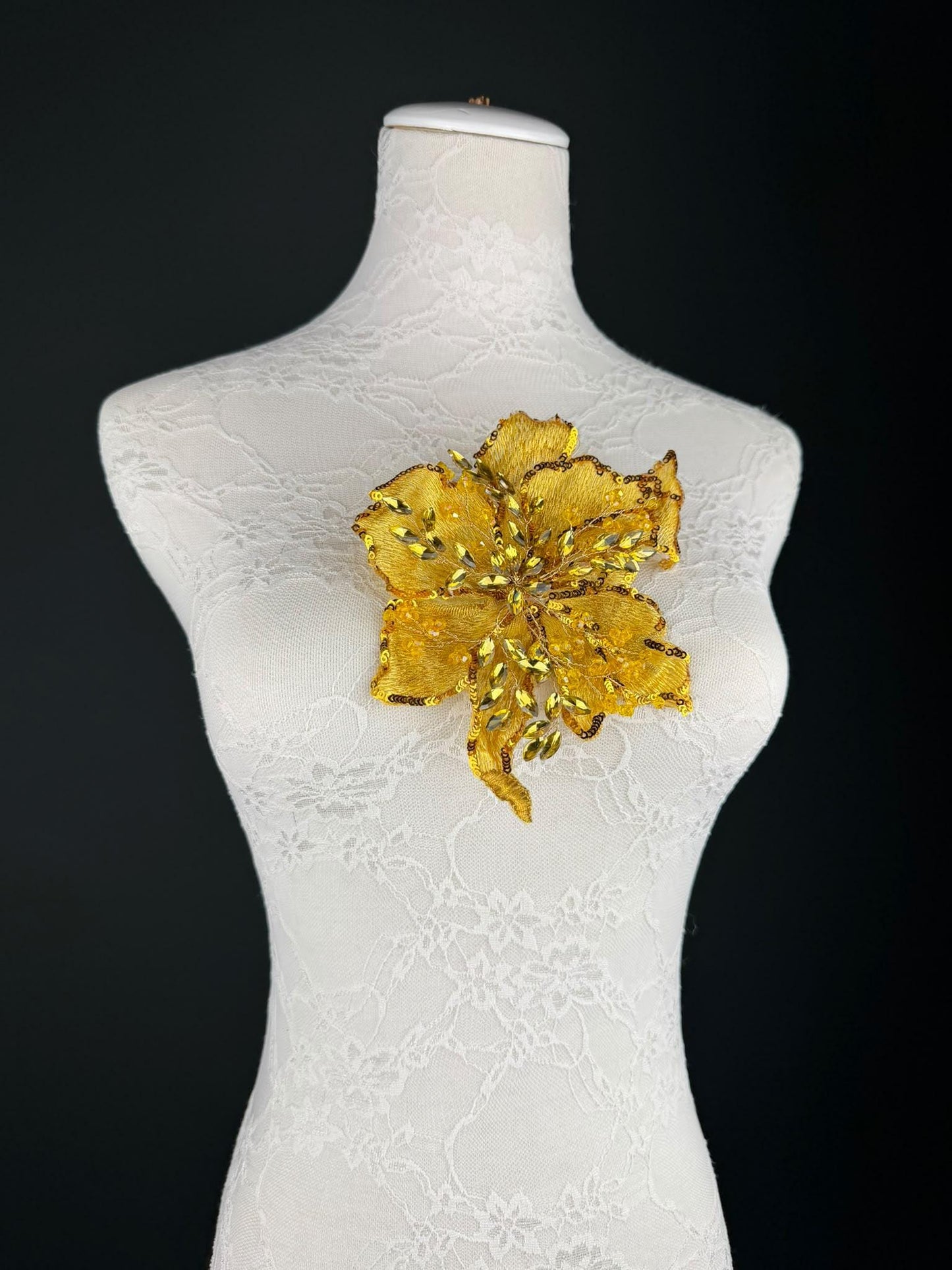 Yellow Gold Sequin and Crystal Corsage 6 inch 15cm