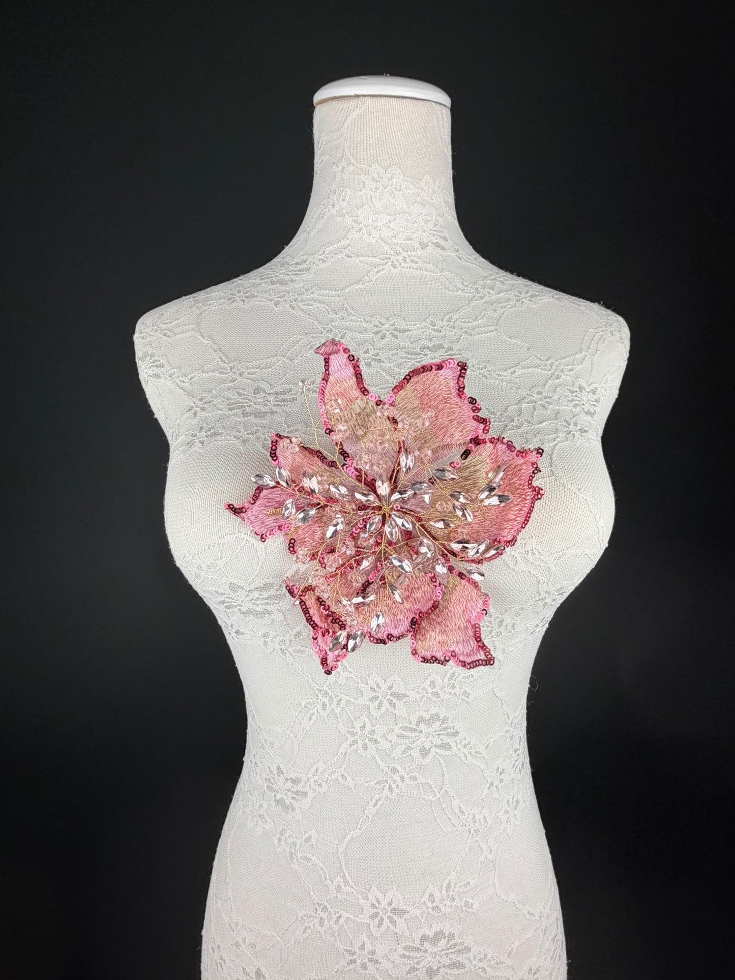Pink Gold Sequin and Crystal Corsage 6 inch 15cm