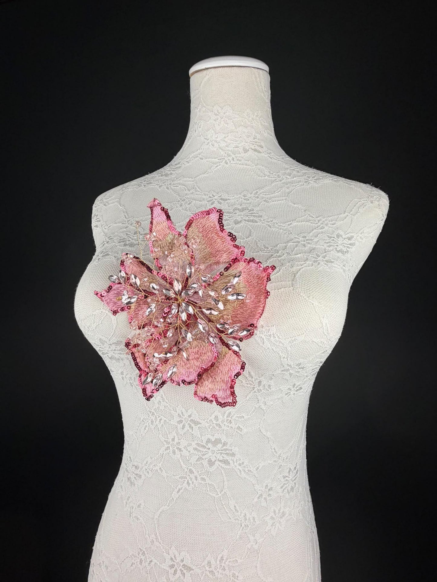 Pink Gold Sequin and Crystal Corsage 6 inch 15cm