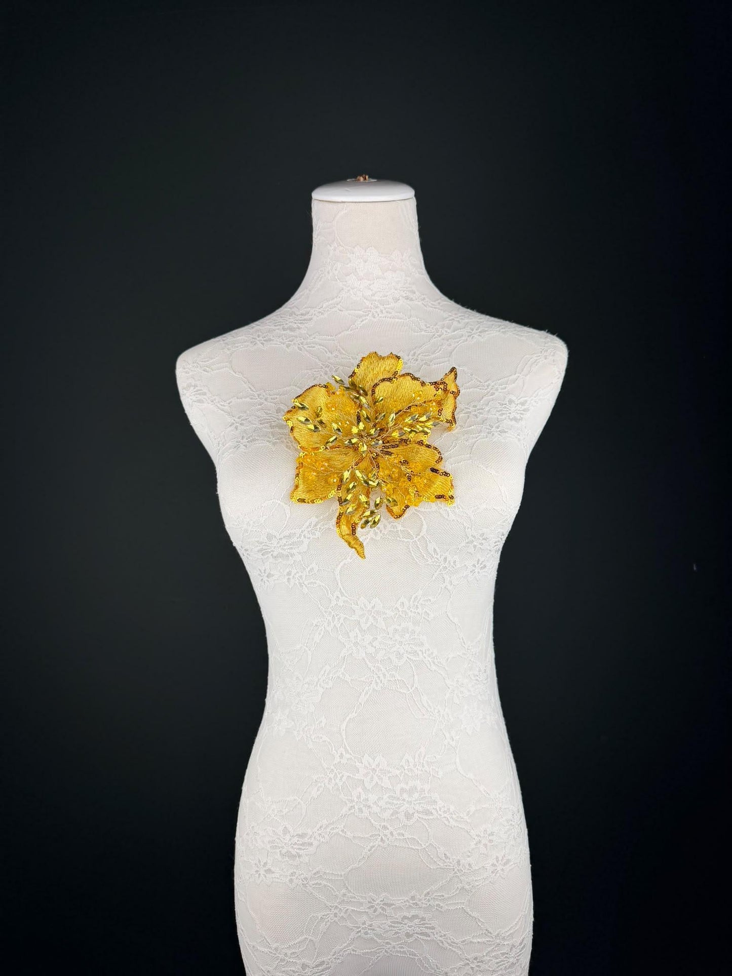 Yellow Gold Sequin and Crystal Corsage 6 inch 15cm