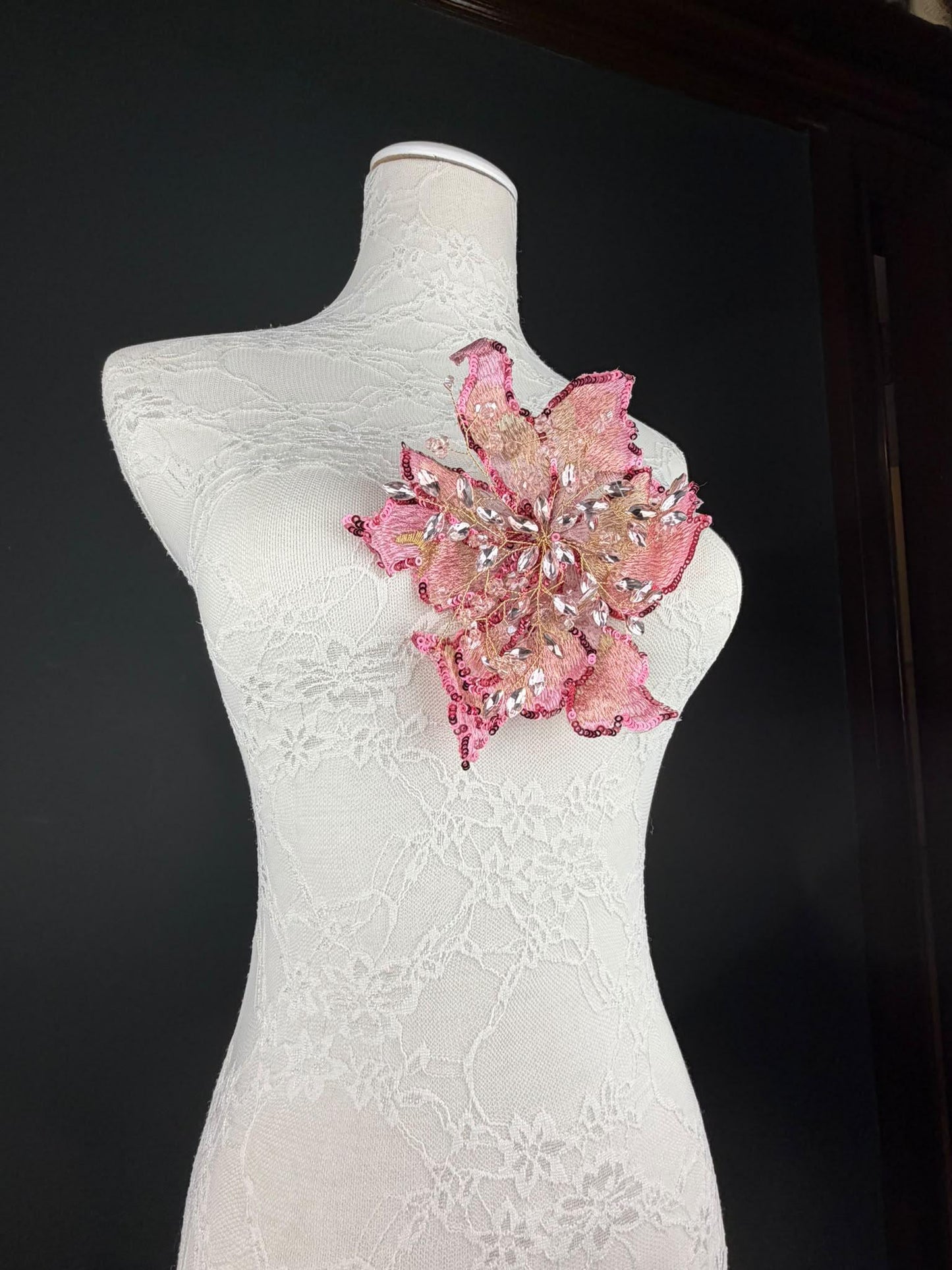 Pink Gold Sequin and Crystal Corsage 6 inch 15cm