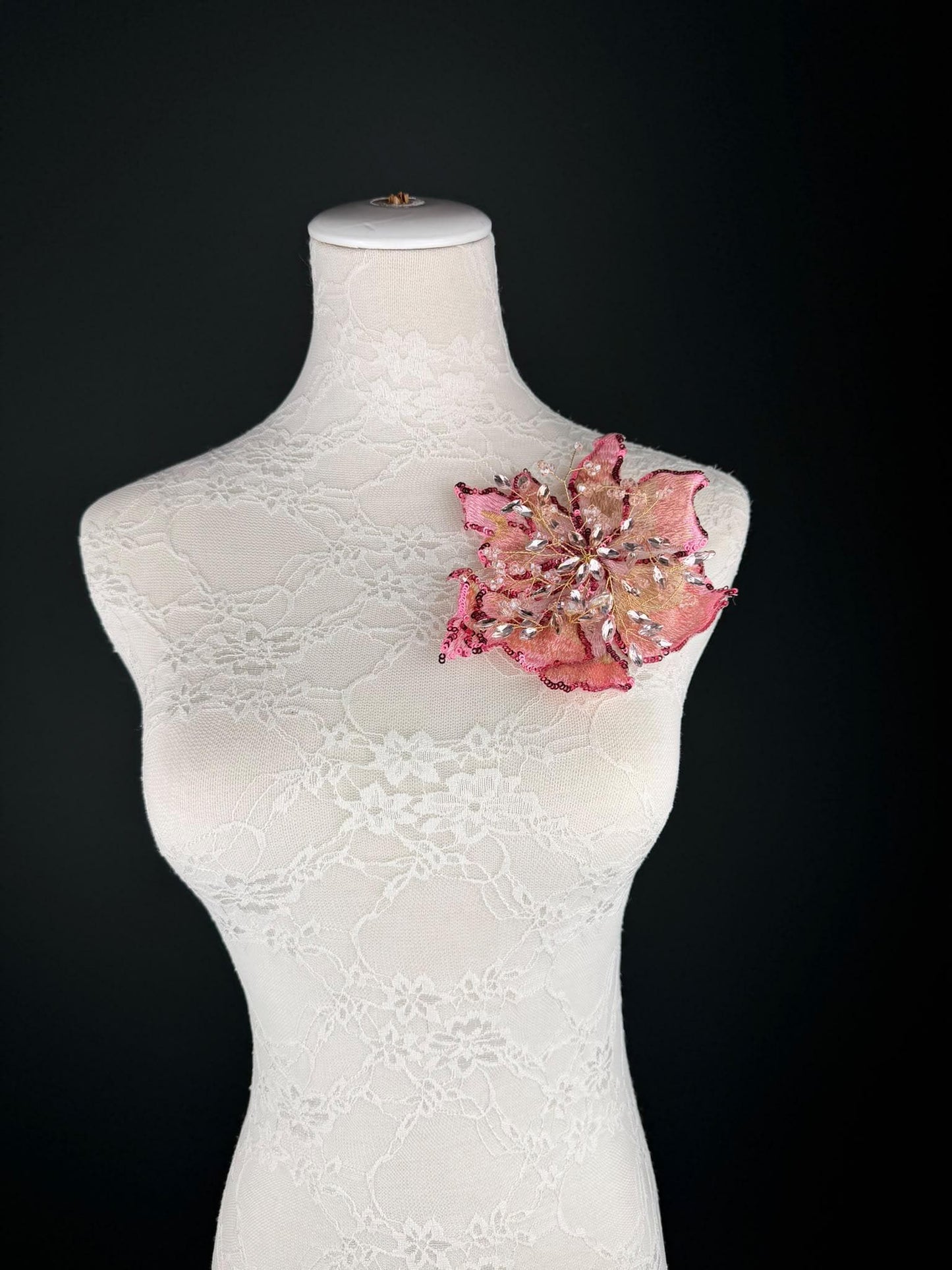 Pink Gold Sequin and Crystal Corsage 6 inch 15cm