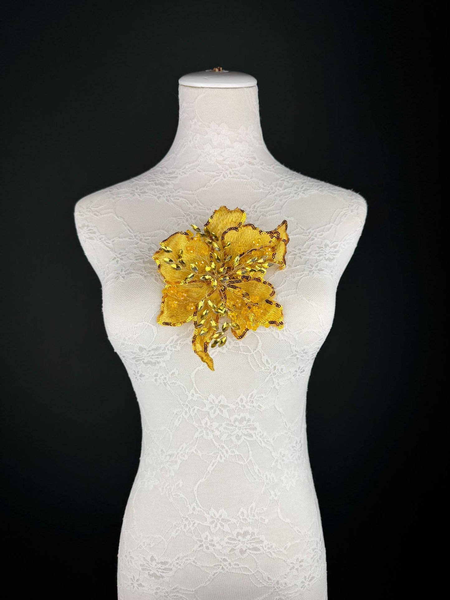 Yellow Gold Sequin and Crystal Corsage 6 inch 15cm