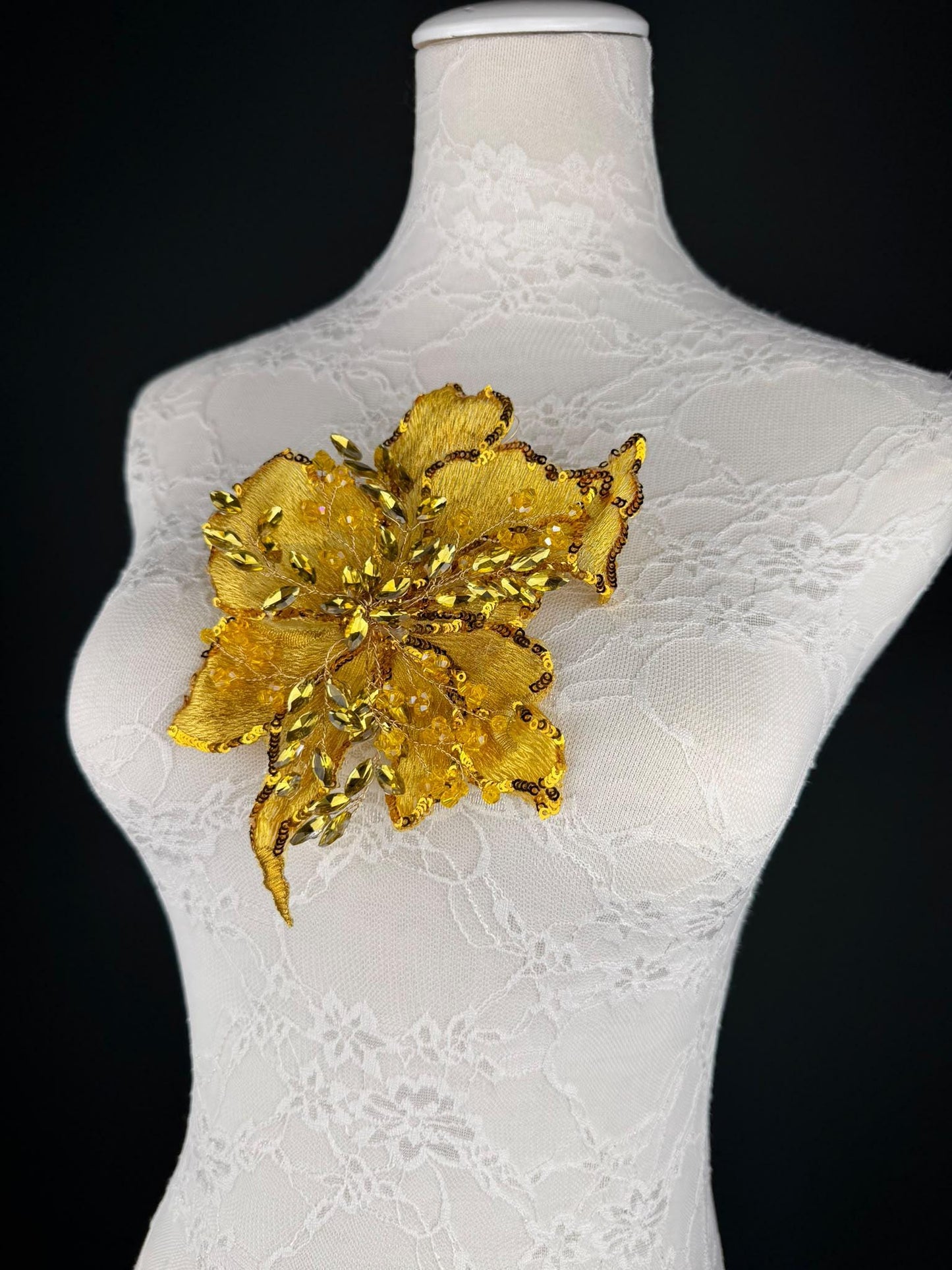 Yellow Gold Sequin and Crystal Corsage 6 inch 15cm