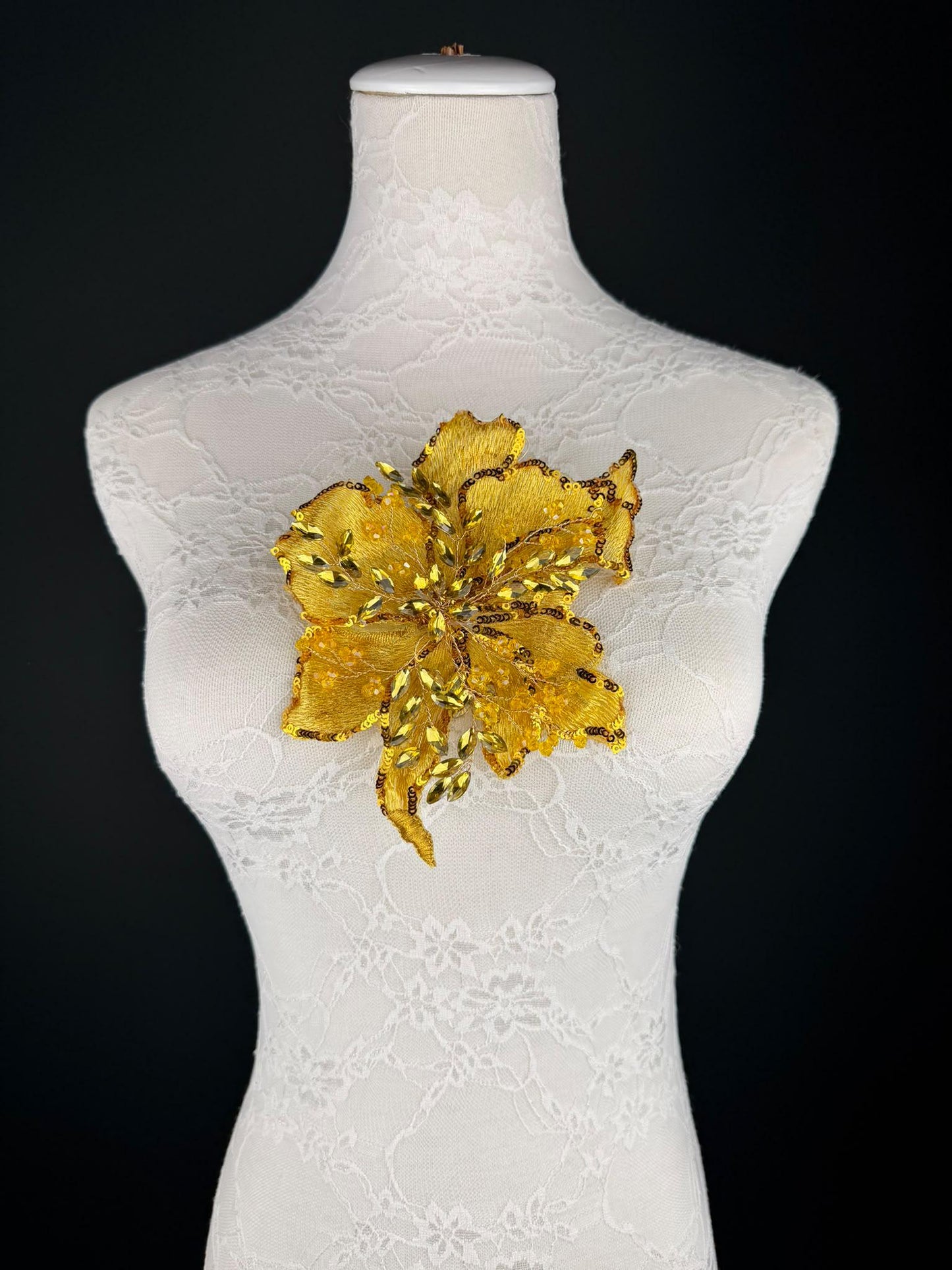 Yellow Gold Sequin and Crystal Corsage 6 inch 15cm