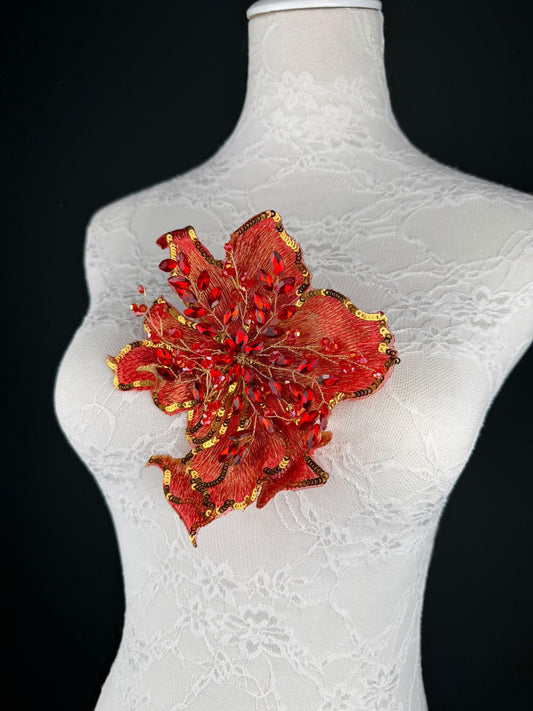 Red Gold Sequin and Crystal Corsage 6 inch 15cm