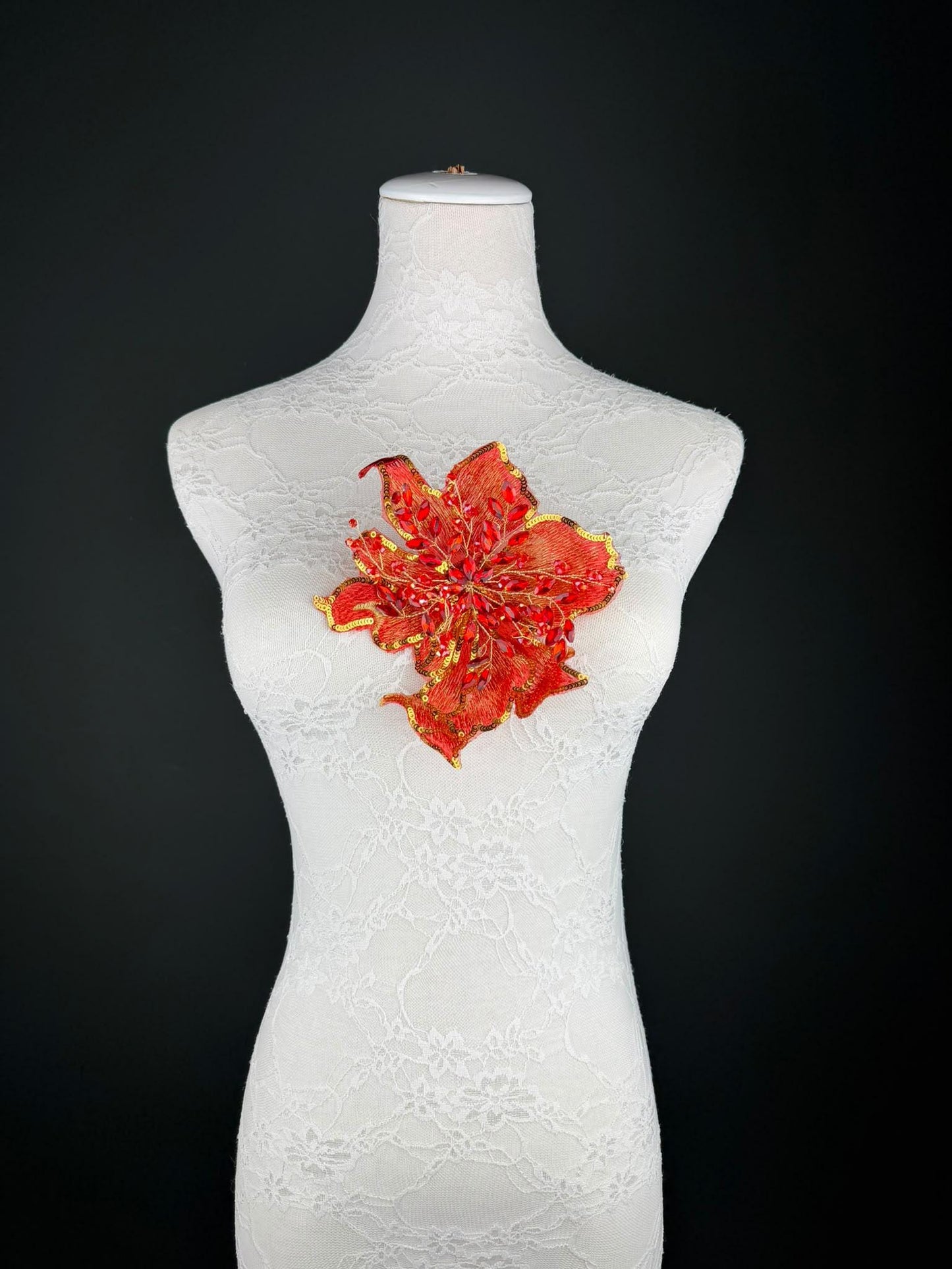 Red Gold Sequin and Crystal Corsage 6 inch 15cm