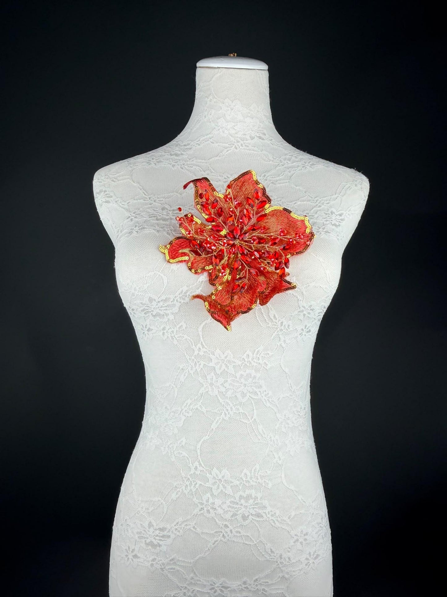 Red Gold Sequin and Crystal Corsage 6 inch 15cm
