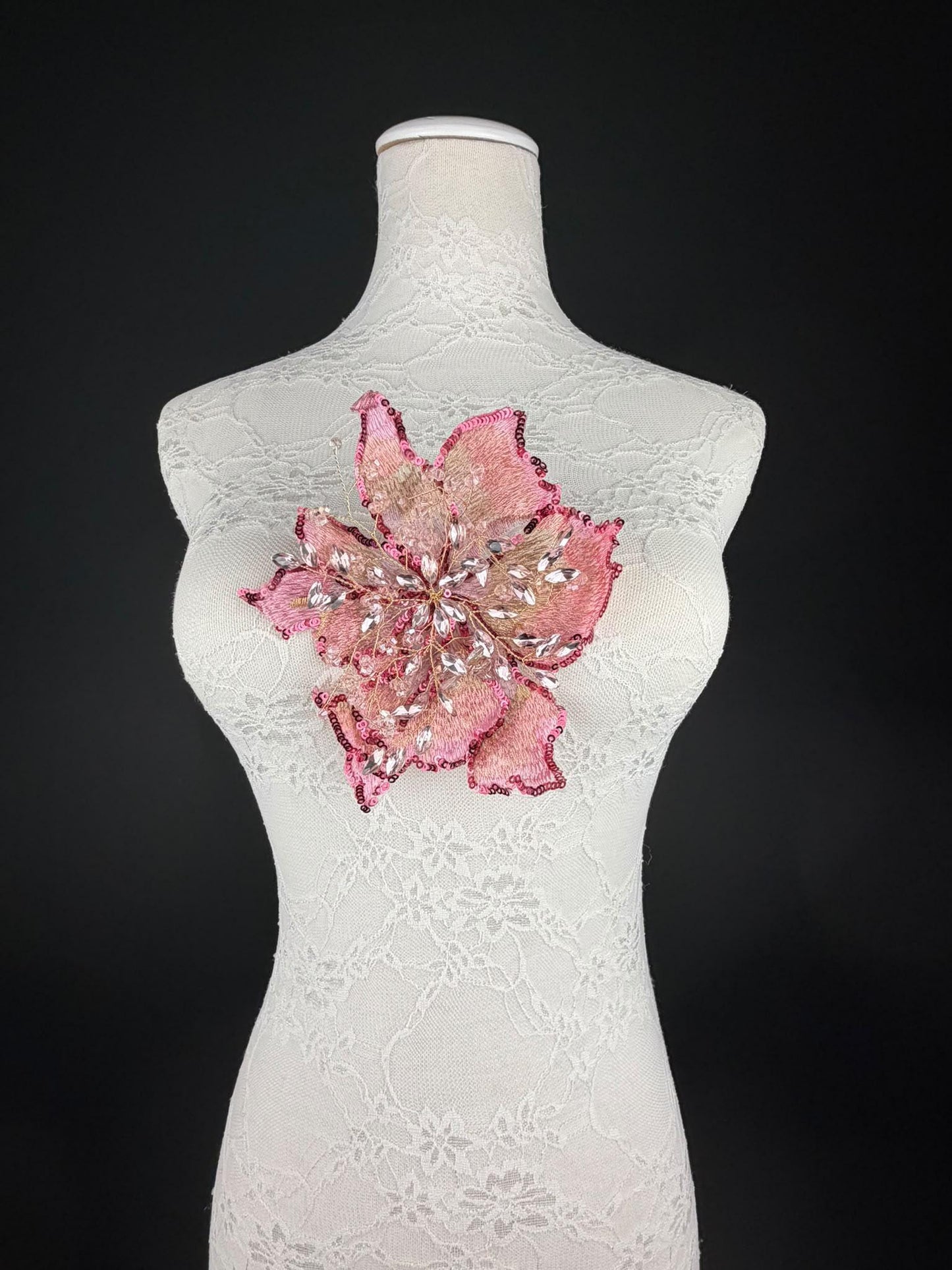 Red Gold Sequin and Crystal Corsage 6 inch 15cm