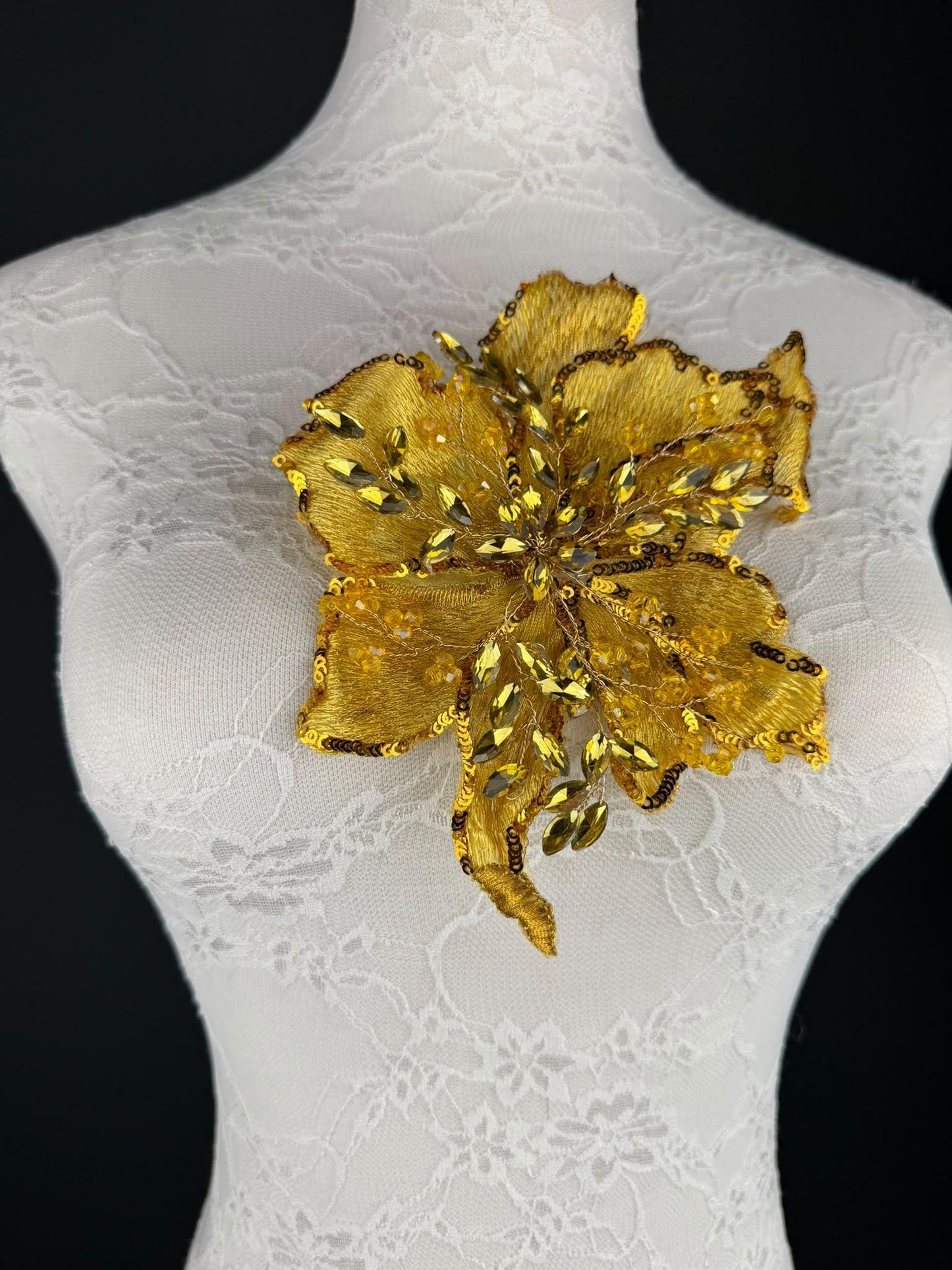 Red Gold Sequin and Crystal Corsage 6 inch 15cm
