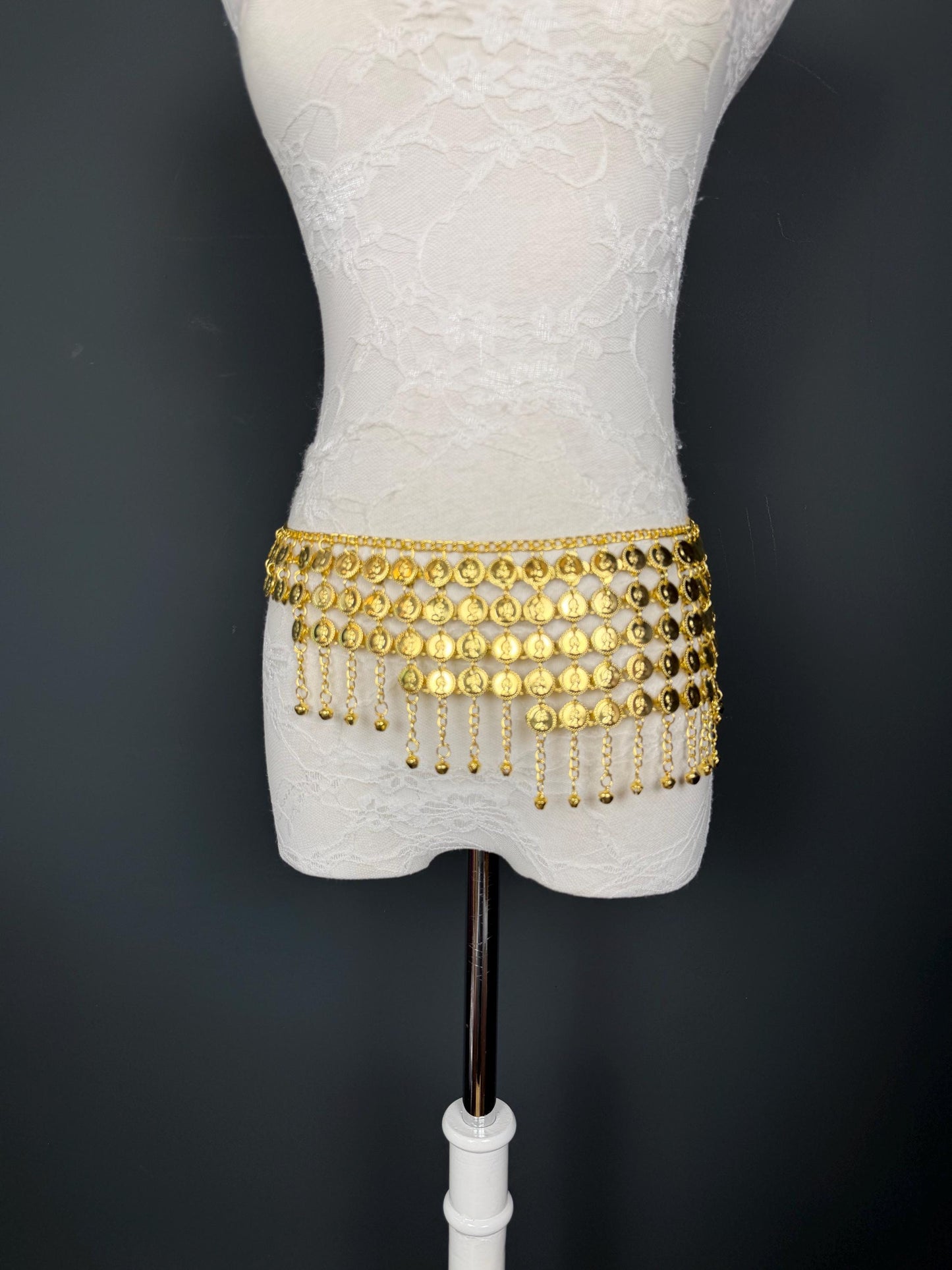 Handmade Coin Disc Bell Belly Chain Belt: Festival Costume Accessory 18-40inch, Silver, Gold, Beach Accessory