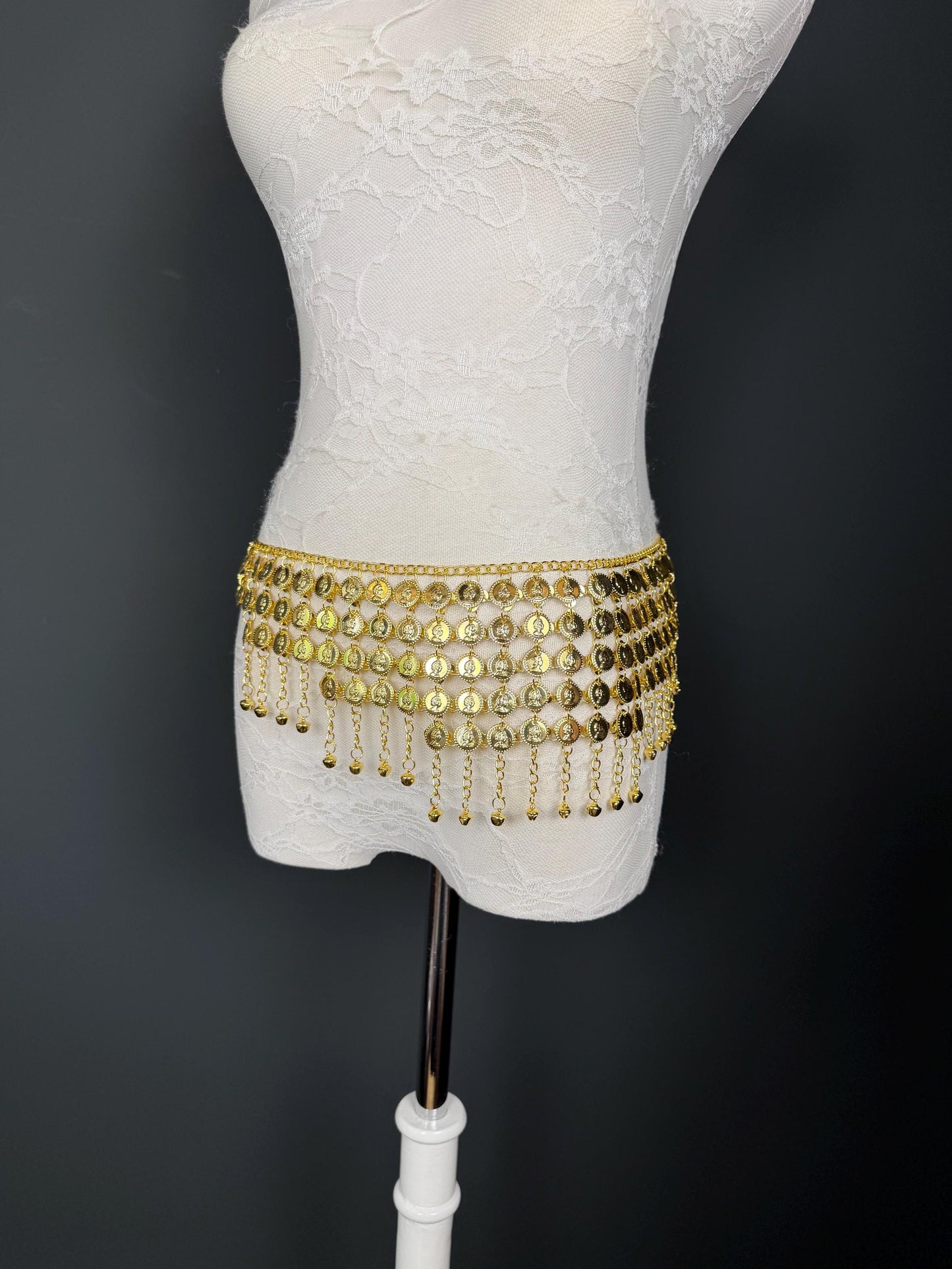 Handmade Coin Disc Bell Belly Chain Belt: Festival Costume Accessory 18-40inch, Silver, Gold, Beach Accessory
