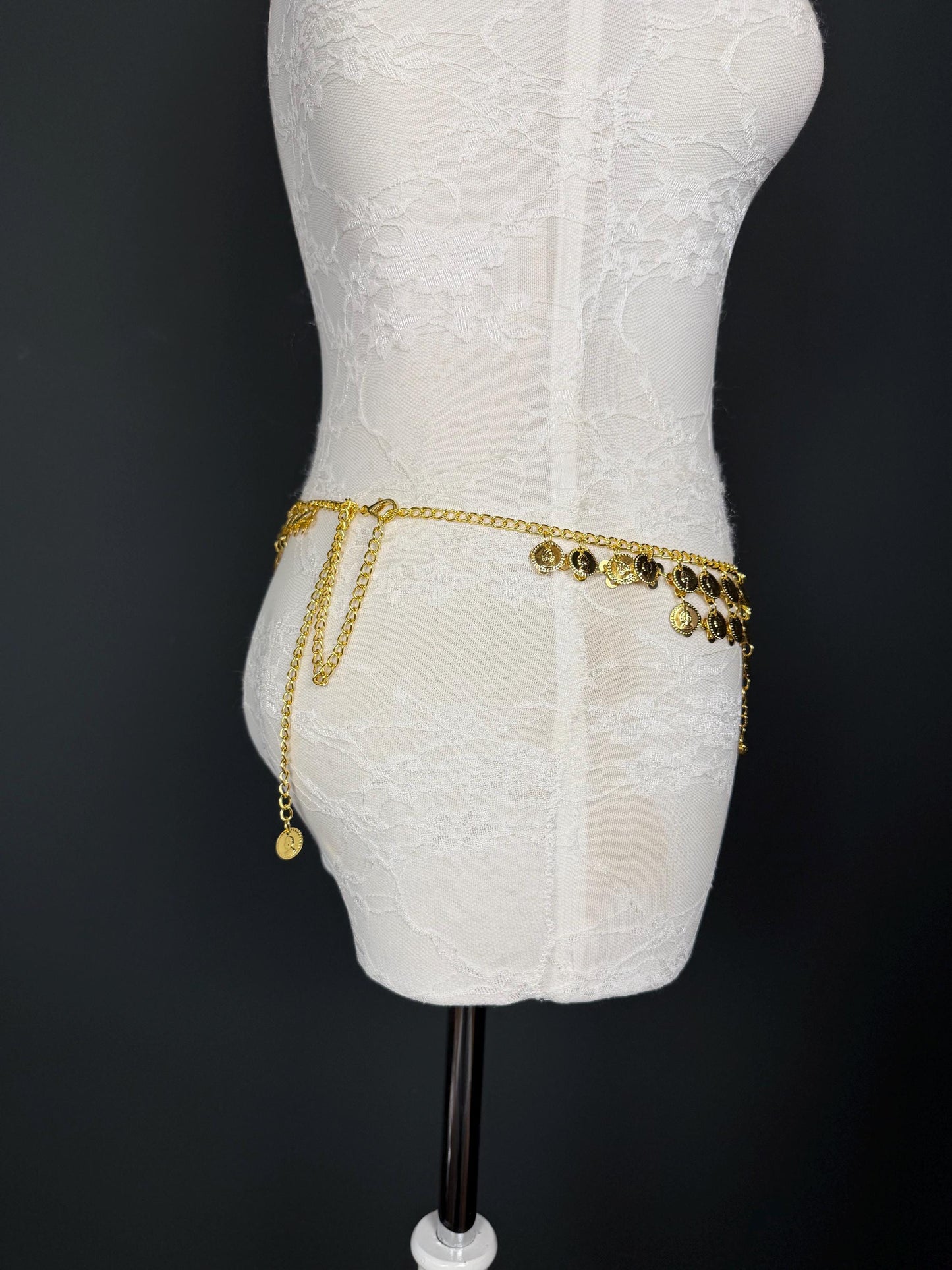 Handmade Coin Disc Bell Belly Chain Belt: Festival Costume Accessory 18-40inch, Silver, Gold, Beach Accessory