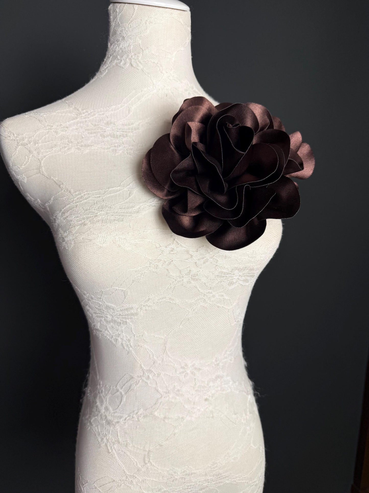 Large Brown  Handmade Satin Corsage Flower, 8 inch, 14 Colour Options