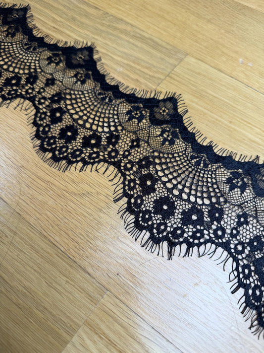 Black Eyelash Lace Trim, 4.5" Wide, Sewing Craft