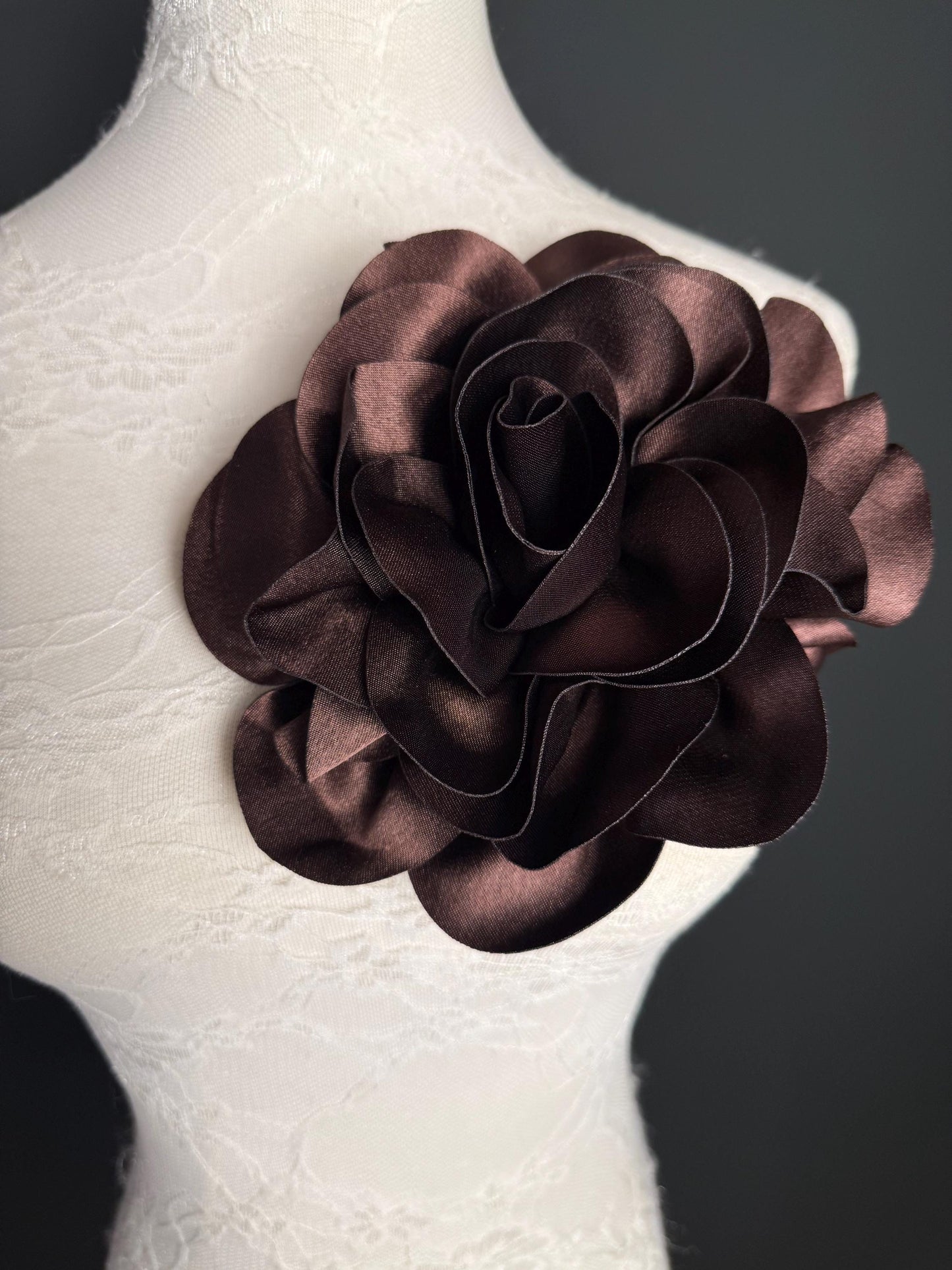 Large Brown  Handmade Satin Corsage Flower, 8 inch, 14 Colour Options