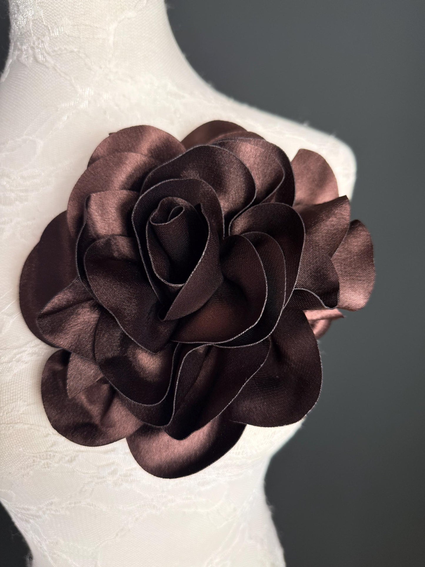 Large Brown  Handmade Satin Corsage Flower, 8 inch, 14 Colour Options