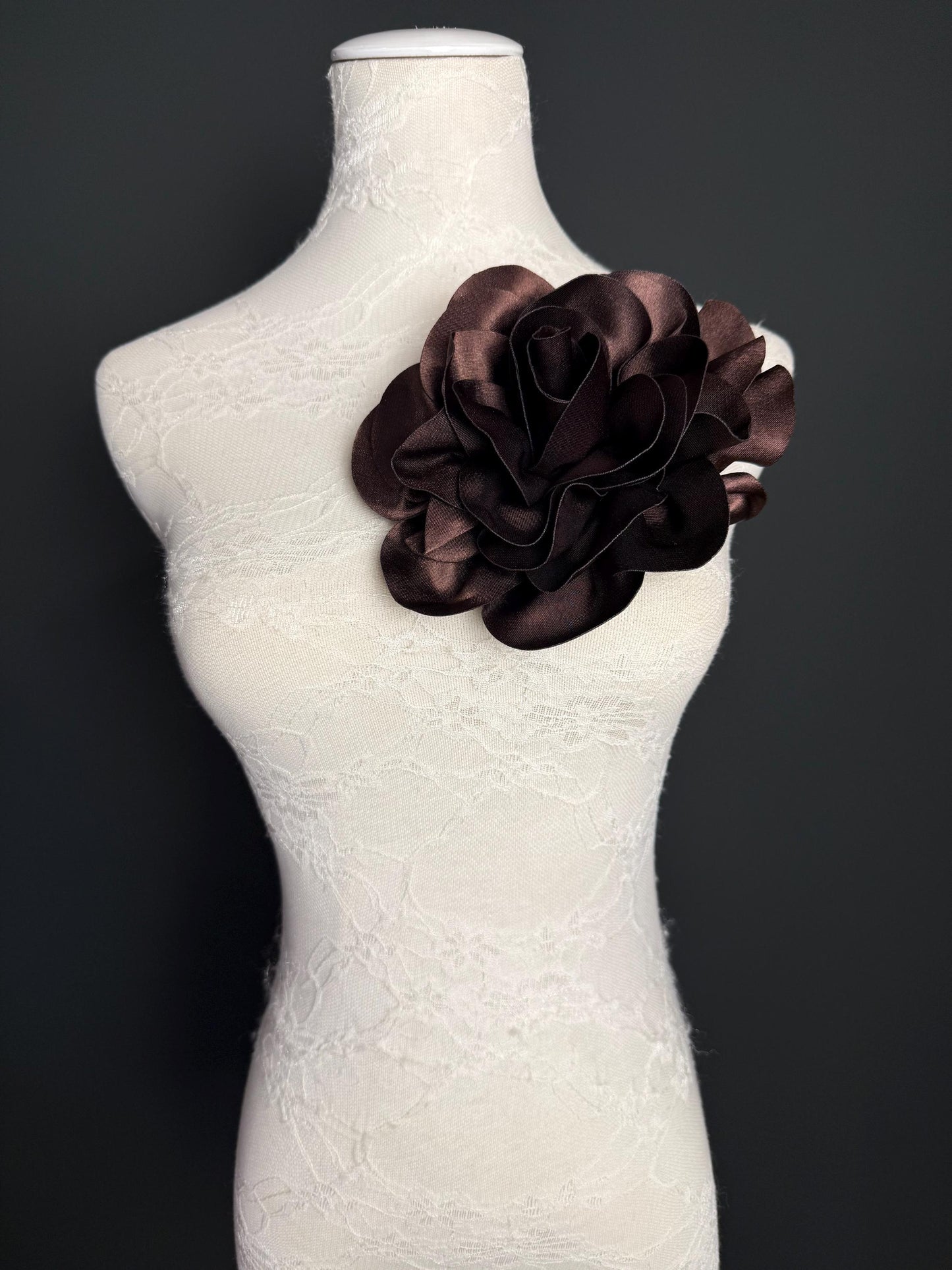 Large Brown  Handmade Satin Corsage Flower, 8 inch, 14 Colour Options