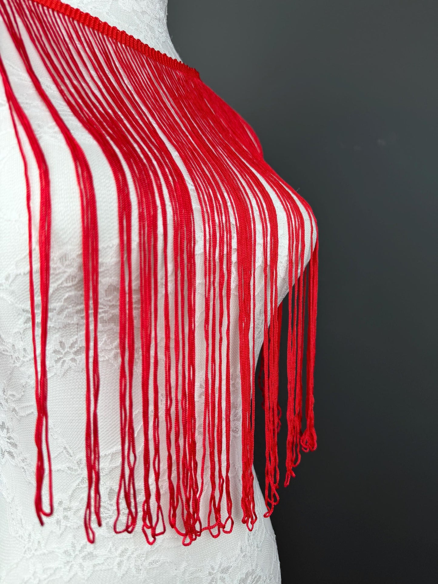 15” Long Red Fringe, Looped Fringe, 38cm Long Drop, High Quality Dense Fringe